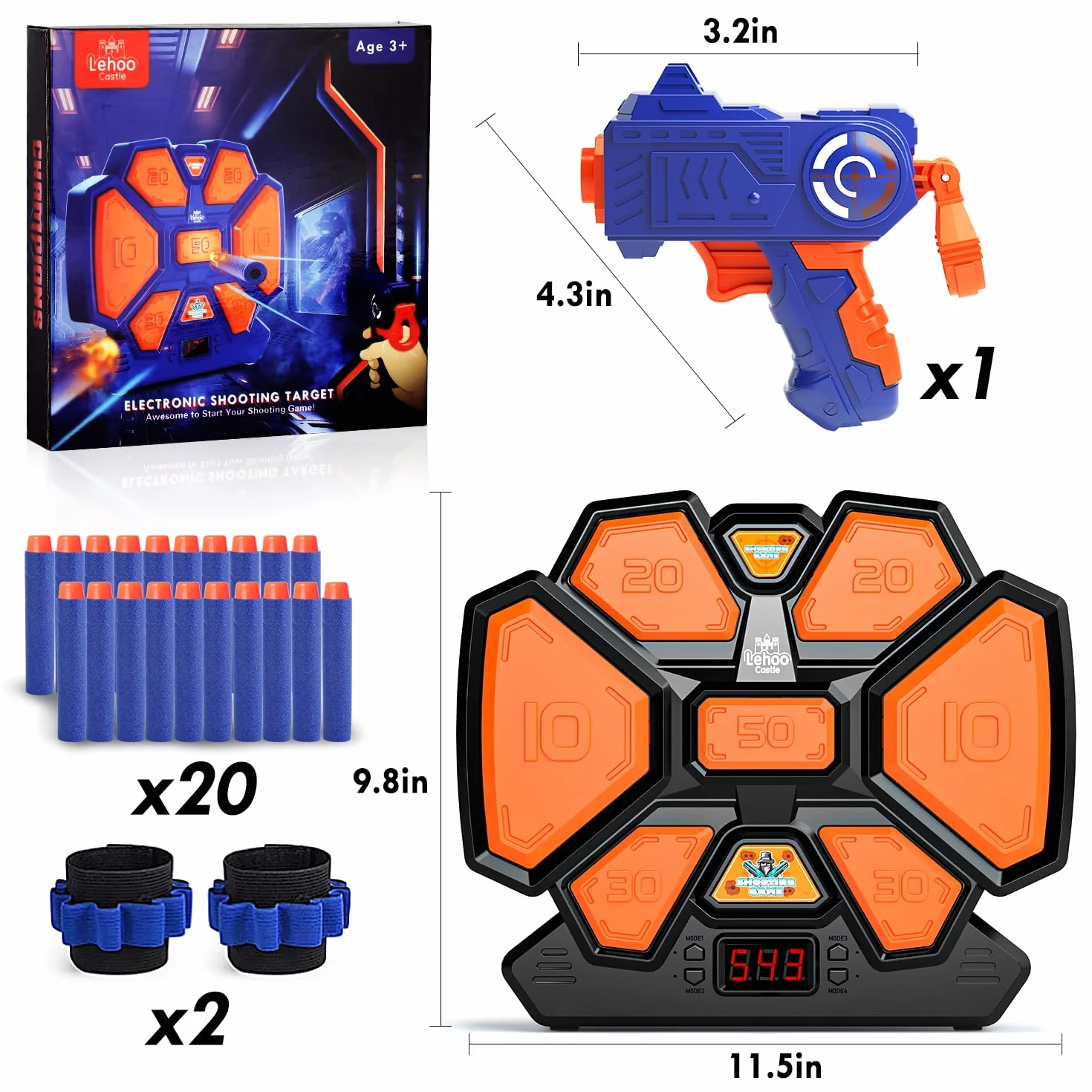 Lehoo Castle Elektroniczny cel do broni Nerf, cyfrowa automatyczna punktacja, strzelanie z 4 trybami, efekt świetlny i dźwiękowy, do użytku wewnątrz i na zewnątrz, zabawka dla dzieci, chłopców
