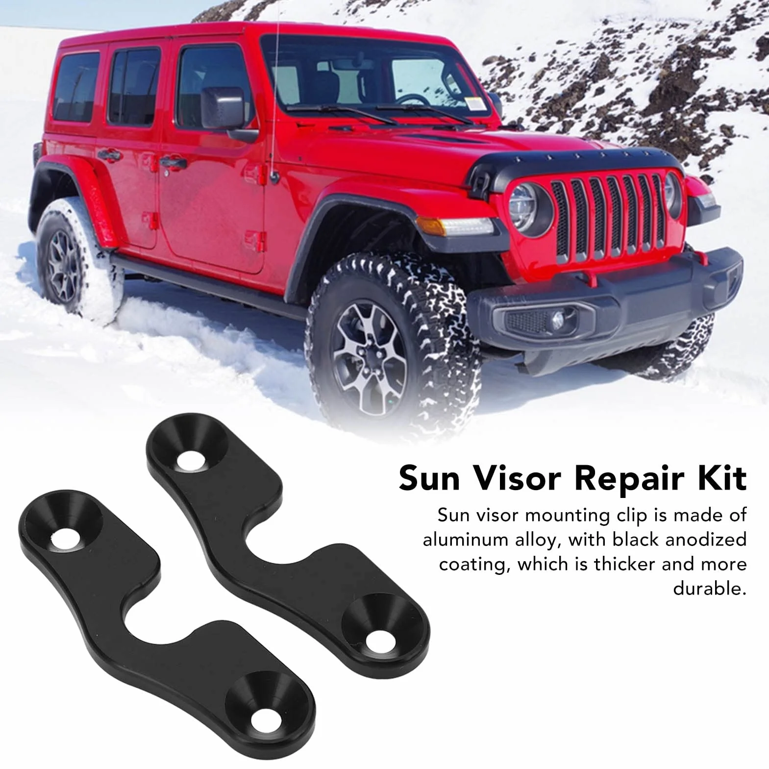 Zestaw naprawczy zaczepów przeciwsłonecznych, zestaw naprawczy zaczep do osłony przeciwsłonecznej ze stopu aluminium czarny anodowany zamiennik dla Jeep Wrangler JK JL JLU