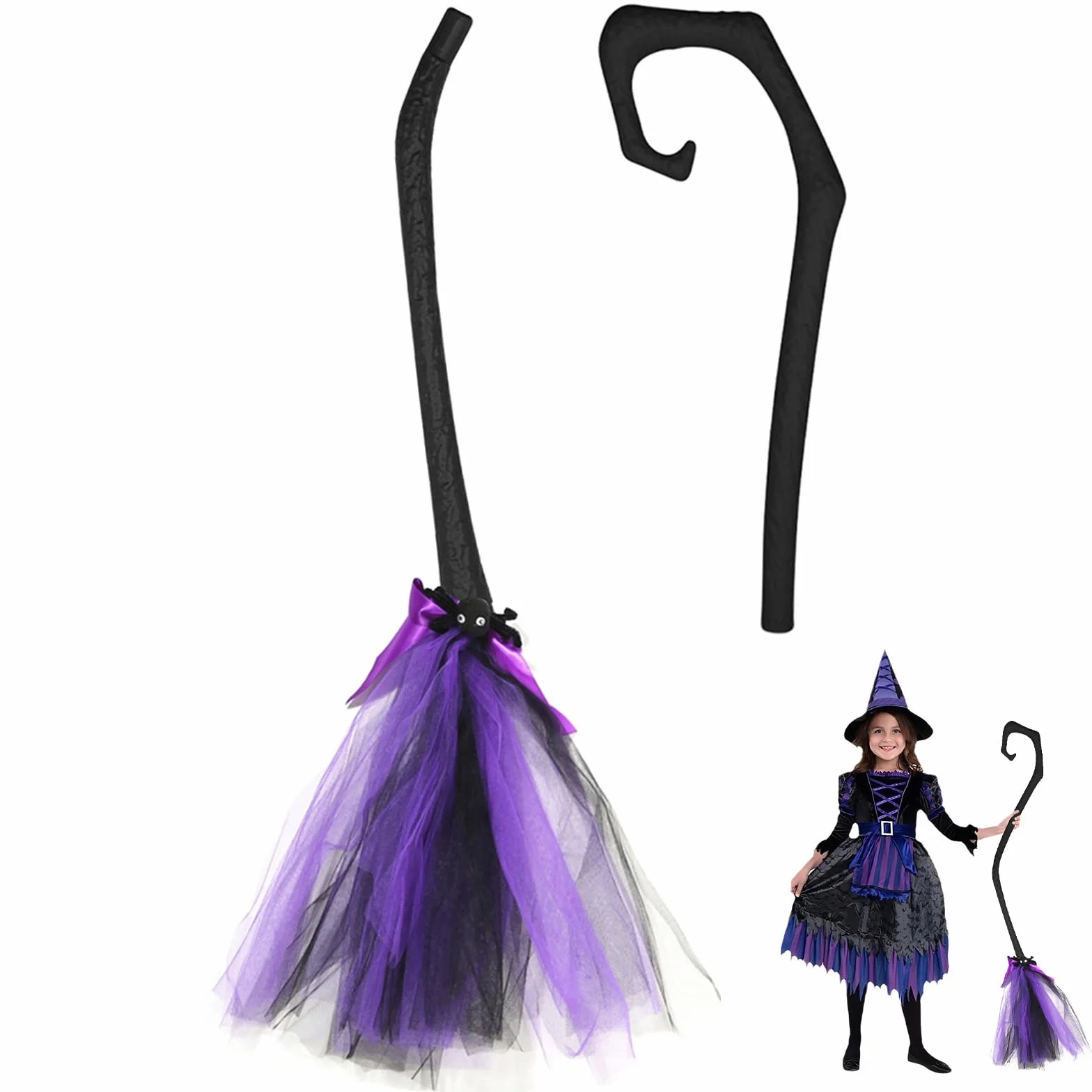 Miotła czarownicy z tasiemkami dla dzieci, rekwizyt do kostiumu czarownicy, na Halloween, Cosplay, czarodziejska miotła, zabawka, latająca wiedźma, miotła, dla dzieci, Cosplay, na imprezę, do szkoły,