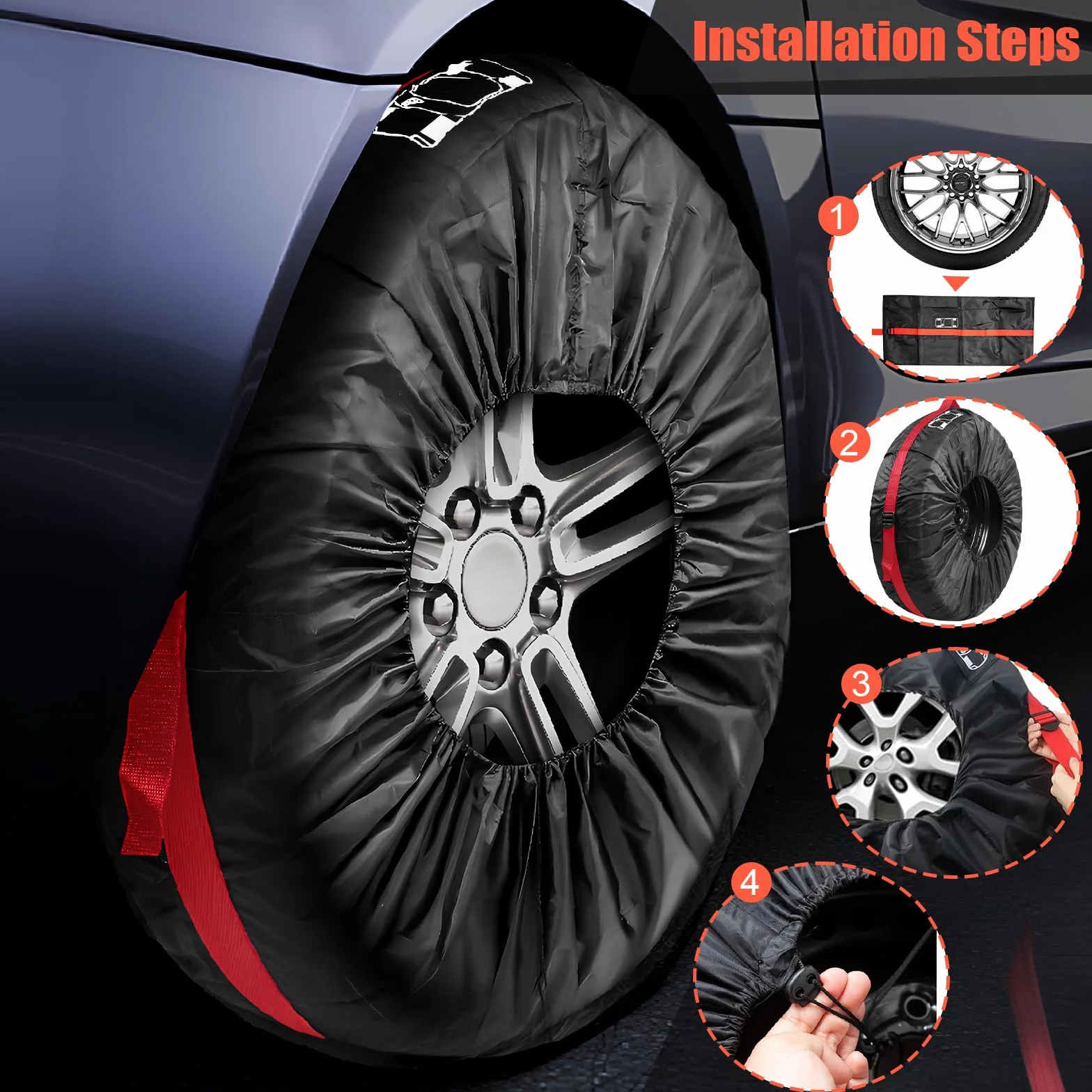 Zocipro Zestaw toreb na opony 4 sztuki 18-22" 80 cm z uchwytem do transportu i przechowywania
