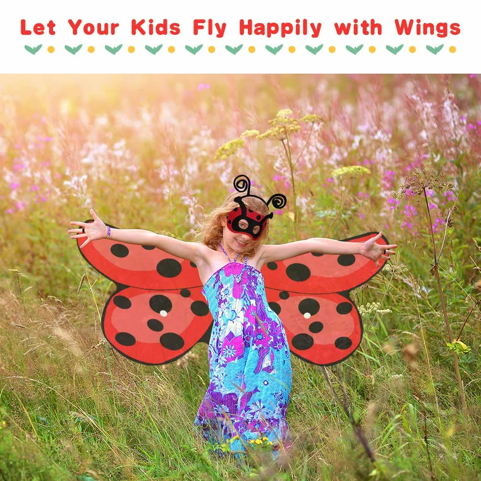 AOMIG Kostium dla dzieci Butterfly Wings, 3 szt. kostium Butterfly Fairy z tęczowymi motylami, opaską na głowę i maską na oczy, Butterfly Cape Wings Drobna sukienka na Boże Narodzenie, Halloween Party