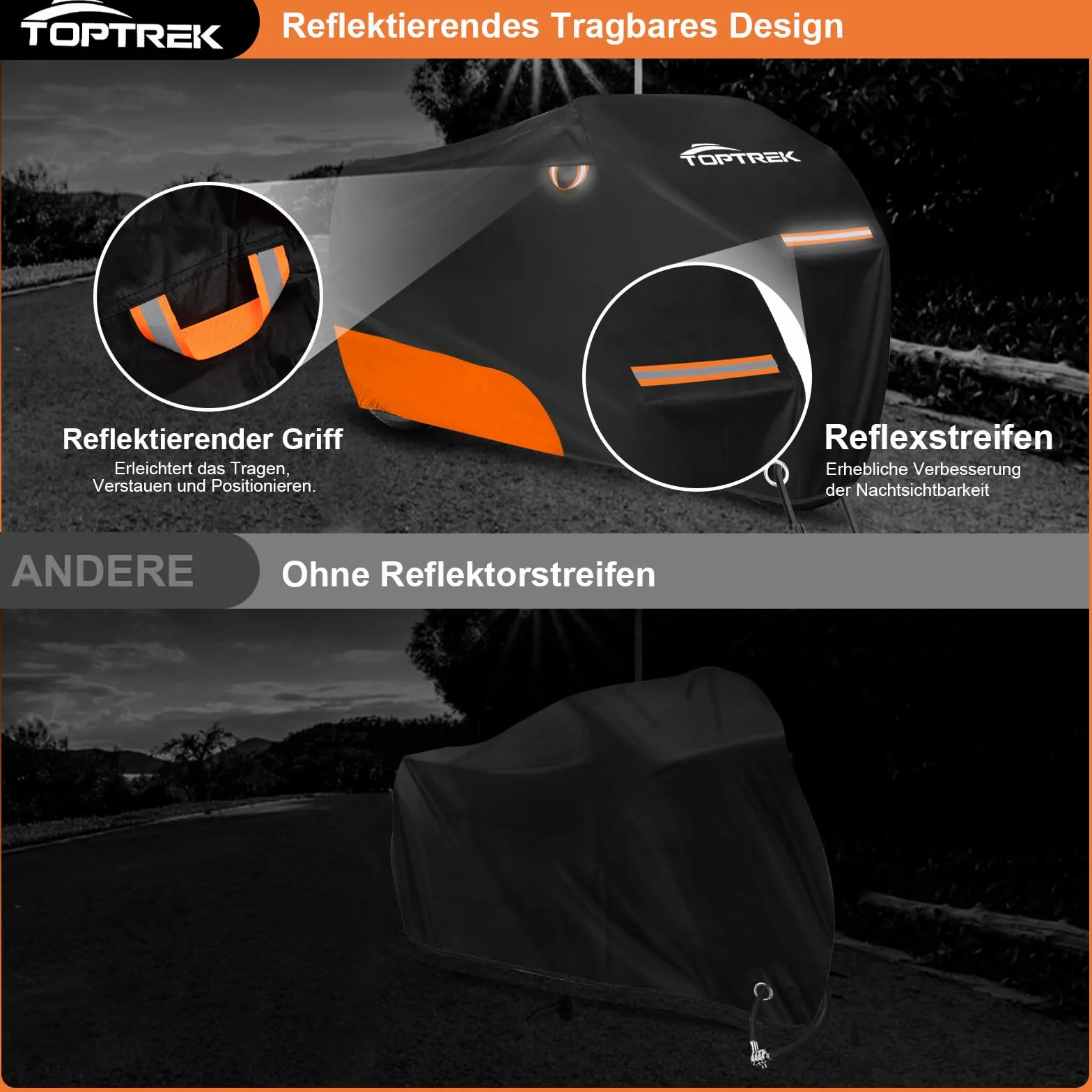 toptrek Plandeka okryciowa na motocykl, outdoorowa, XXL, wodoszczelna, odporna na zimę, z otworem na zamek, do modeli Harley Davidson, Honda, Suzuki, Kawasaki (245 x 105 x 125 cm)