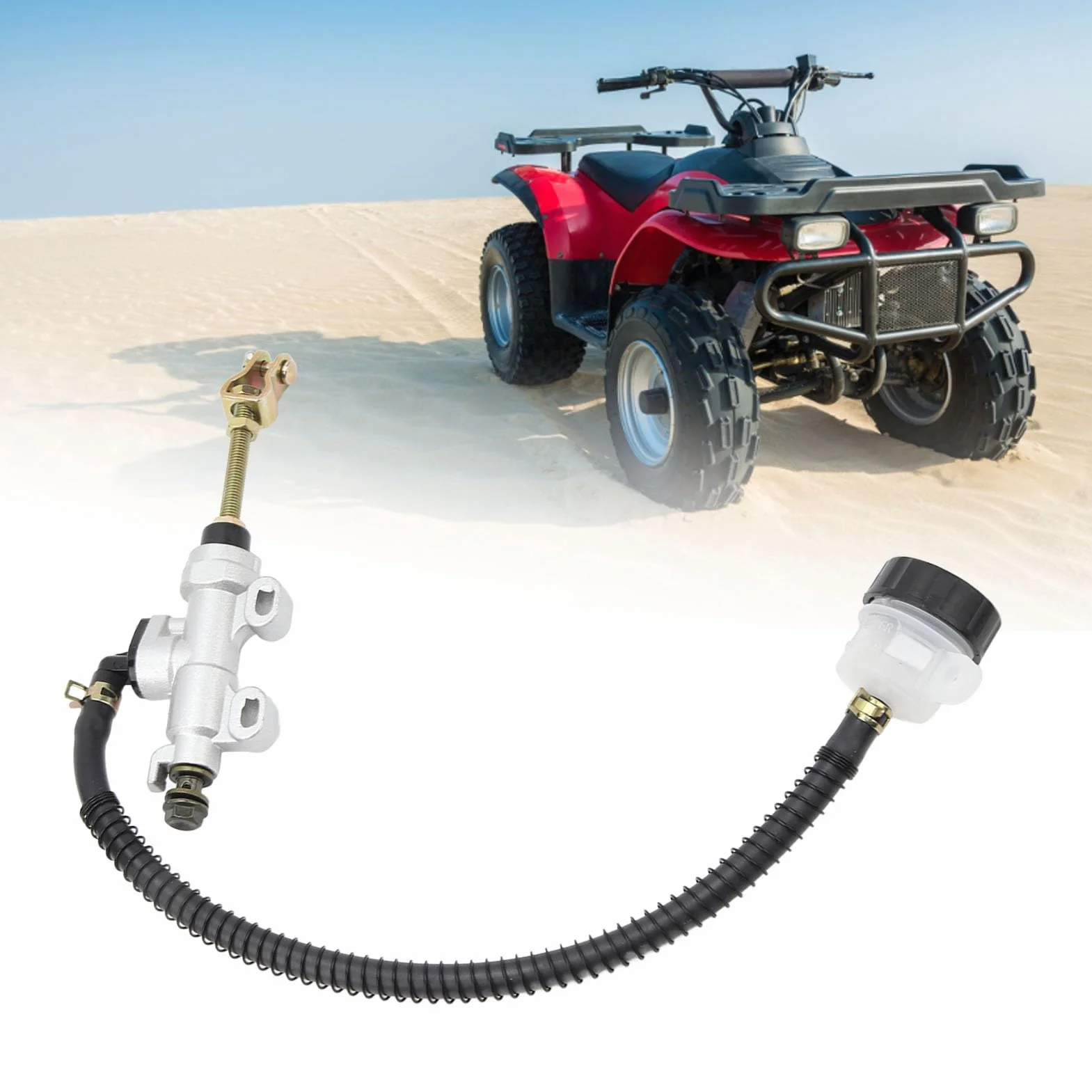 Tylna nożna pompa hamulcowa, tylny hamulec nożny hydrauliczny pompa główna zamiennik zbiornika do motocykla Dirt Bike ATV (biały)