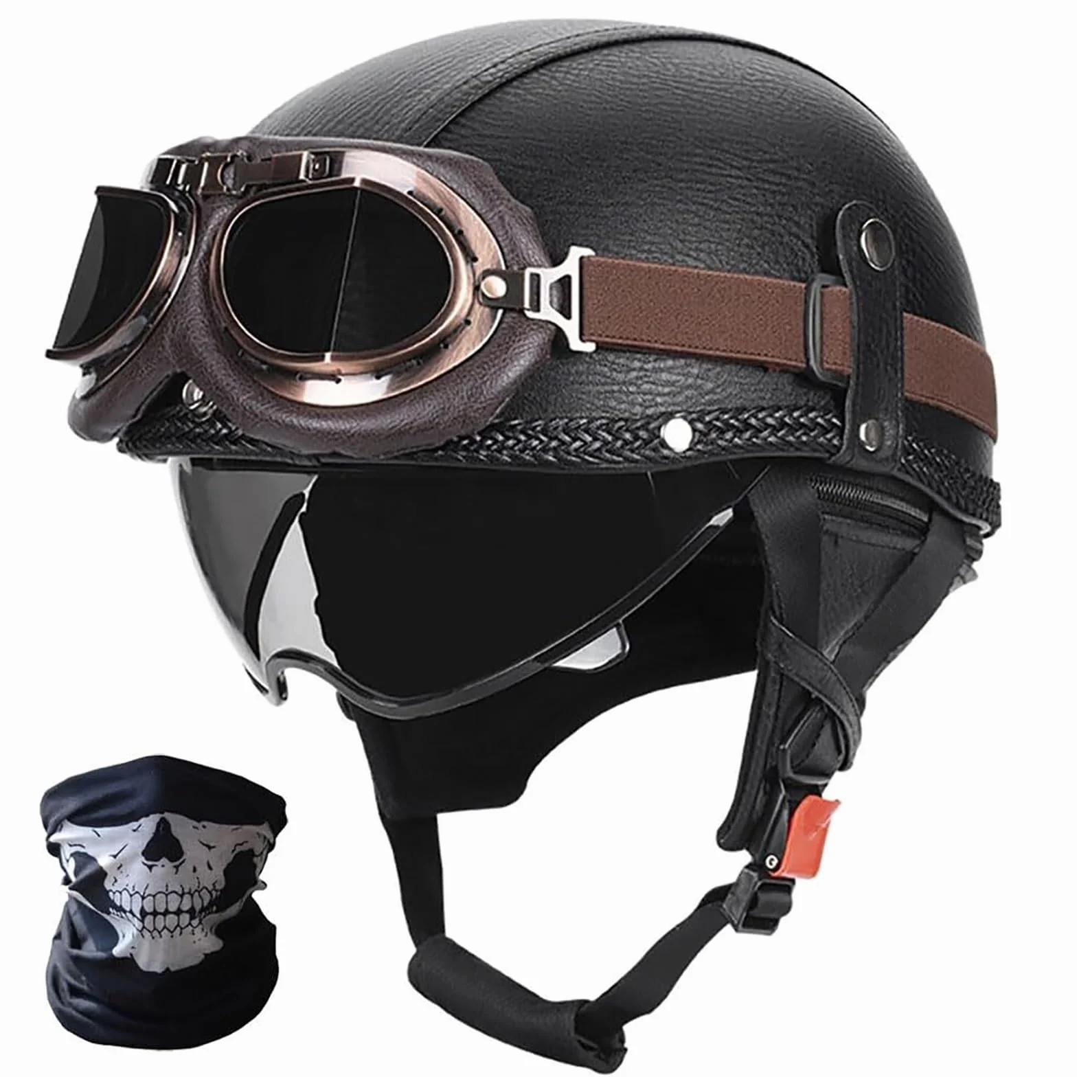 Półkask Motocyklowy Retro Niemiecki, ECE-Certyfikowany Otwarty Półkask z Wizjerą Słoneczną, Unisex dla Skuterów, Motocykli, Cruiserów, Choppers