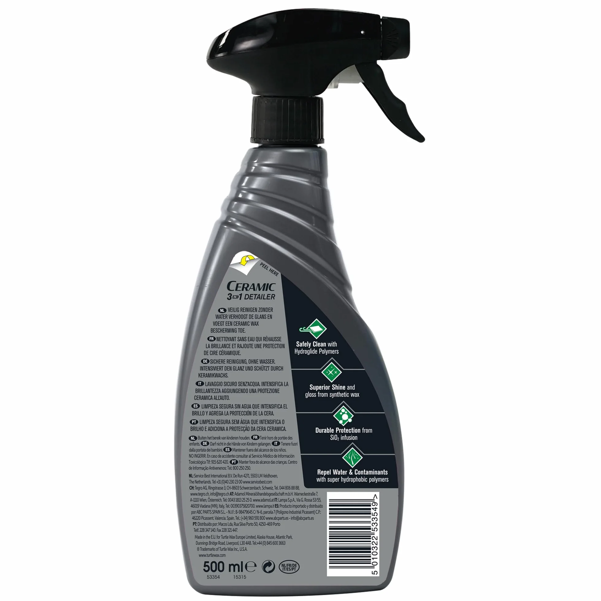 Turtle Wax Hybrid Solutions 3 w 1 Ceramic Car Wash, mycie bezwodne, długotrwała ochrona hydrofobowa i wysoki połysk, bezpieczny dla lakieru, szkła, listew wykończeniowych i felg, 500 ml