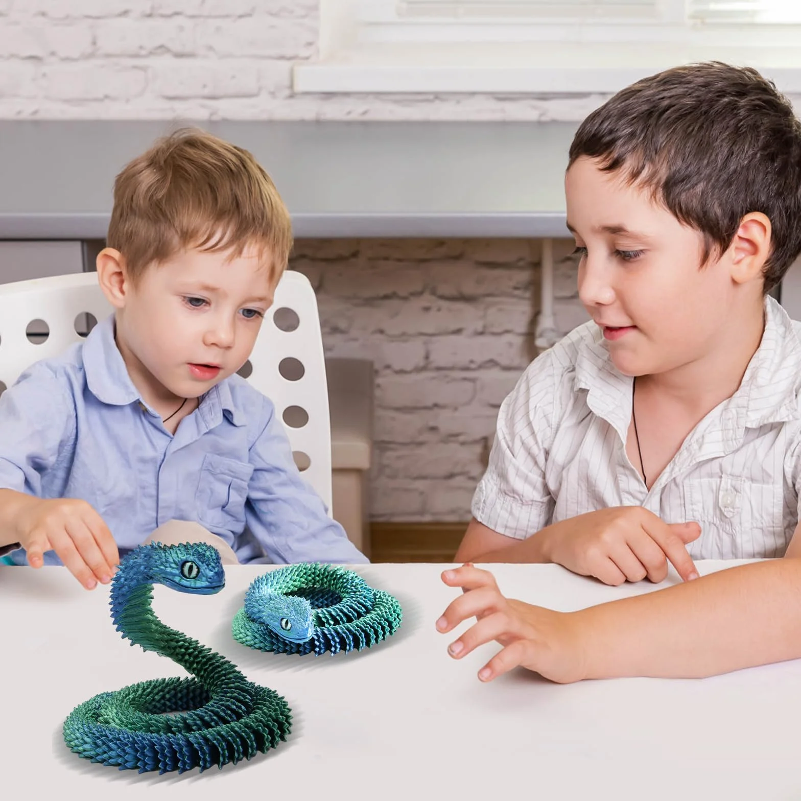 Joycabin Zabawka z nadrukiem 3D, 60 cm, elastyczny wąż Fidget Toys, model węża, zabawki z nadrukiem 3D, zabawka dla dzieci, na biurko, do mieszkania (niebiesko-zielony)