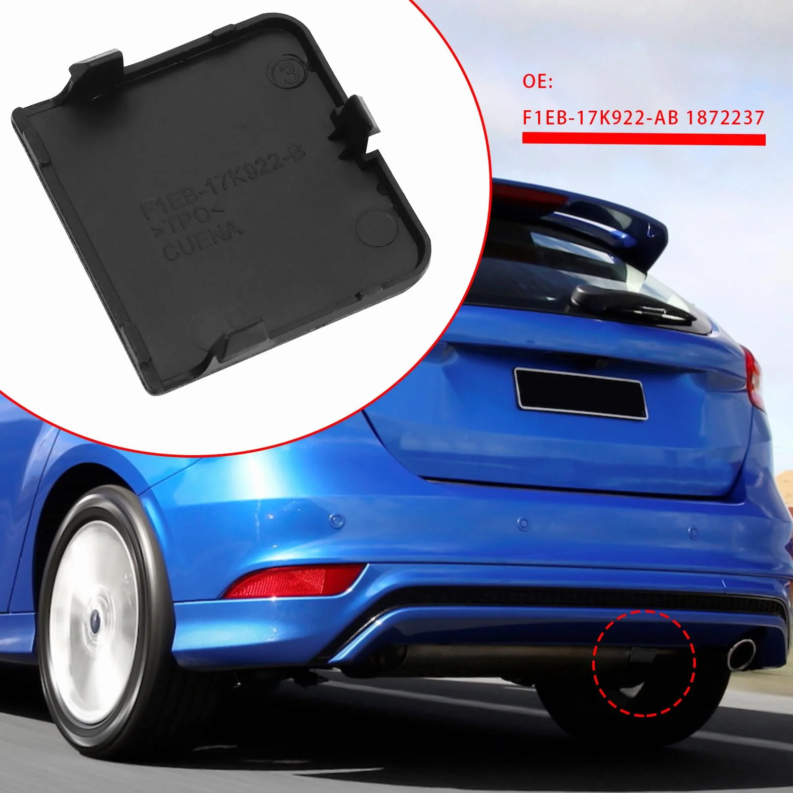 EMSea Osłona tylnego haka holowniczego F1EB-17K922-AB kompatybilny z Ford Focus 2015-2018 Hatchback