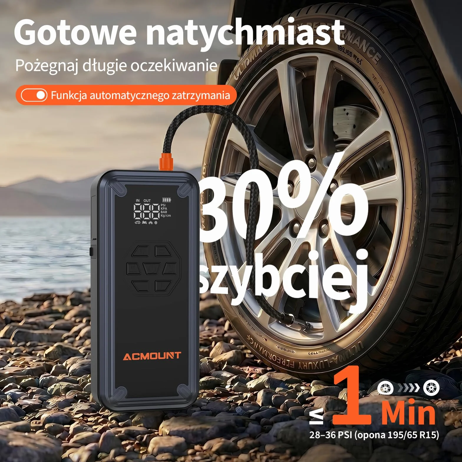 Acmount Powerbank Rozruchowy, 7000A Powerbank Rozruchowy z Kompresorem 150PSI, Rozruchowy Powerbank do Samochodów Osobowych (Do 9L Benzyny i 8L Diesla) z Ekranem LCD i Latarką LED 600 Lumenów