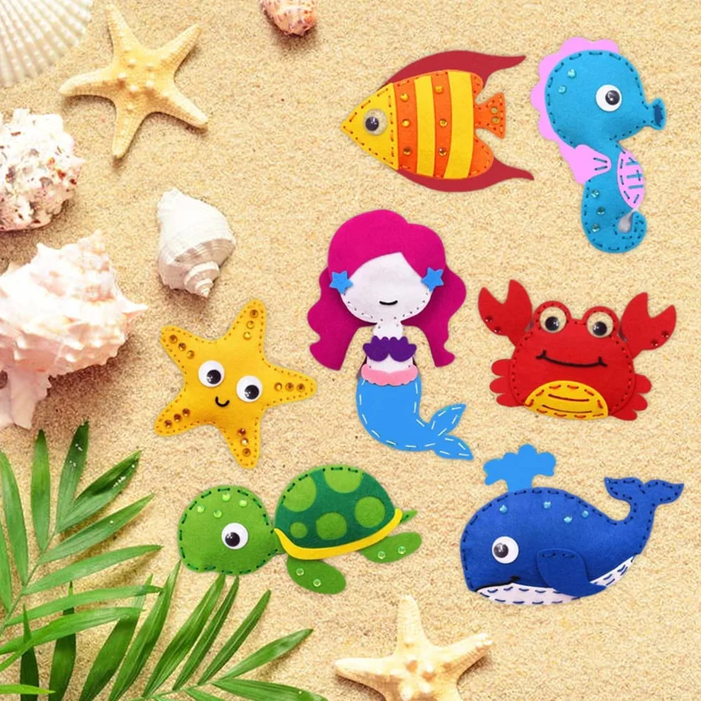WBTY Filcowy zestaw rzemieślniczy do szycia dla dzieci, zwierzęta oceaniczne, DIY, rękodzieło artystyczne, zestaw filcowy, zestaw do szycia dla początkujących dla chłopców