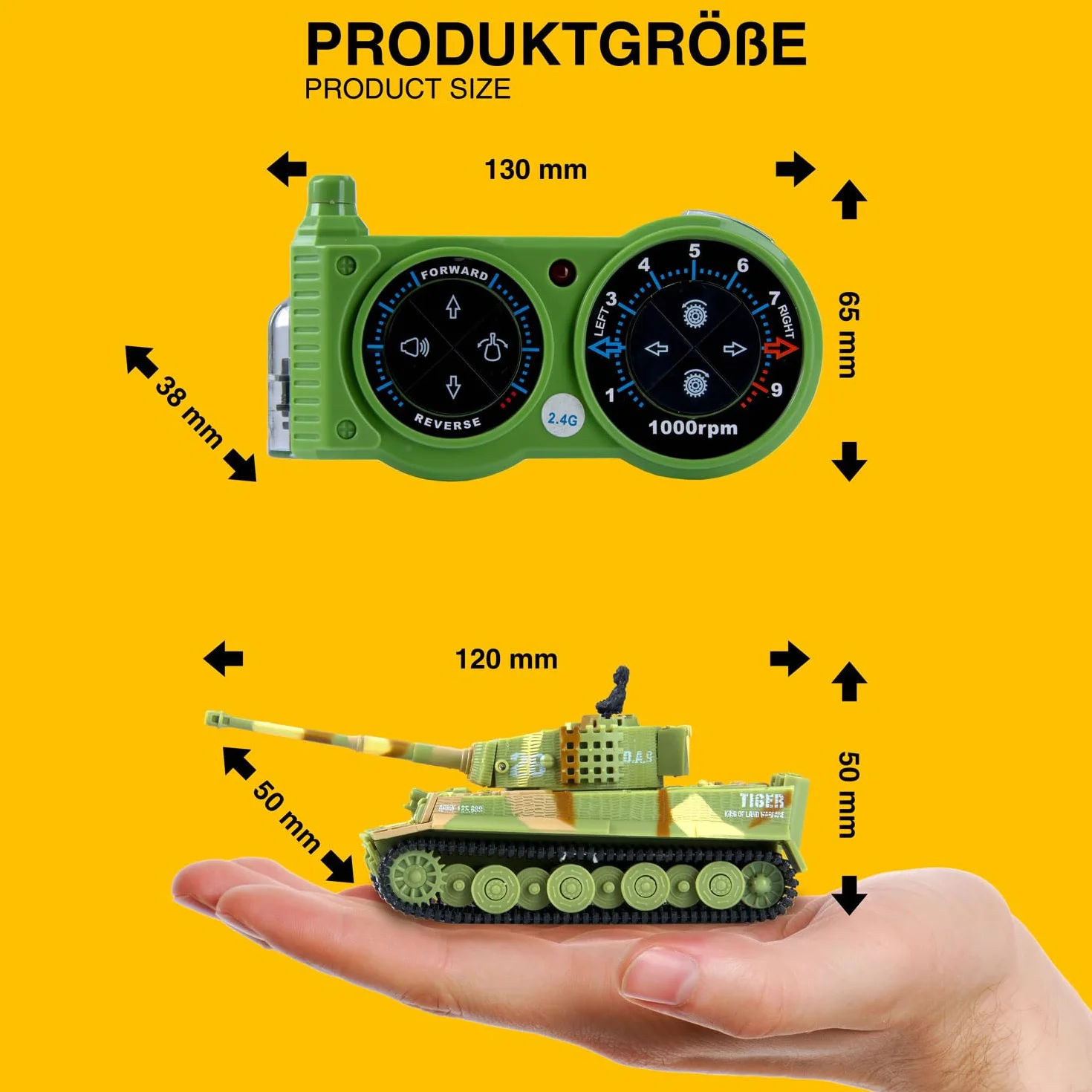 Zdalnie sterowany mini czołg RC German Tiger I – model R/C Battltank z funkcją strzału, dźwiękiem i światłem – skala 1:72 (zestaw 2 szt.)