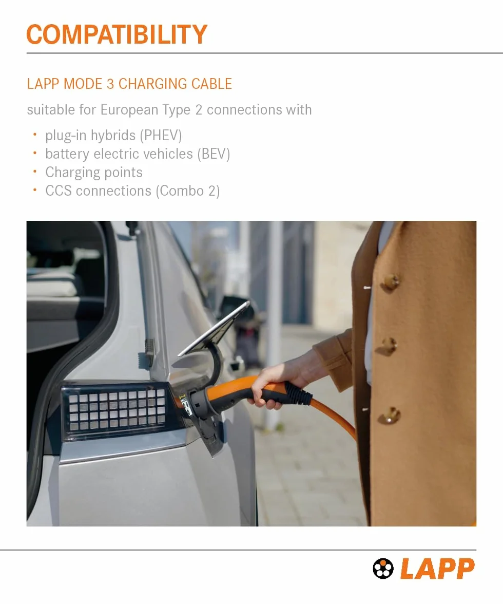 Kabel do ładowania typu 2 22 kW 32 A 3-fazowy 7 m Lapp Mobility