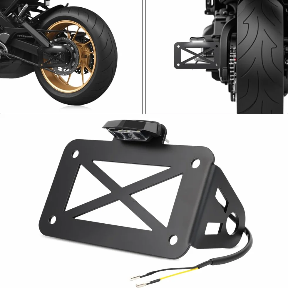 Baceyong Wspornik oświetlenia tablicy rejestracyjnej motocykla, motocyklowe boczne mocowanie LED tylnego światła z uchwytem tablicy rejestracyjnej, pasuje do motocykli, motocykli sportowych, cruiserów