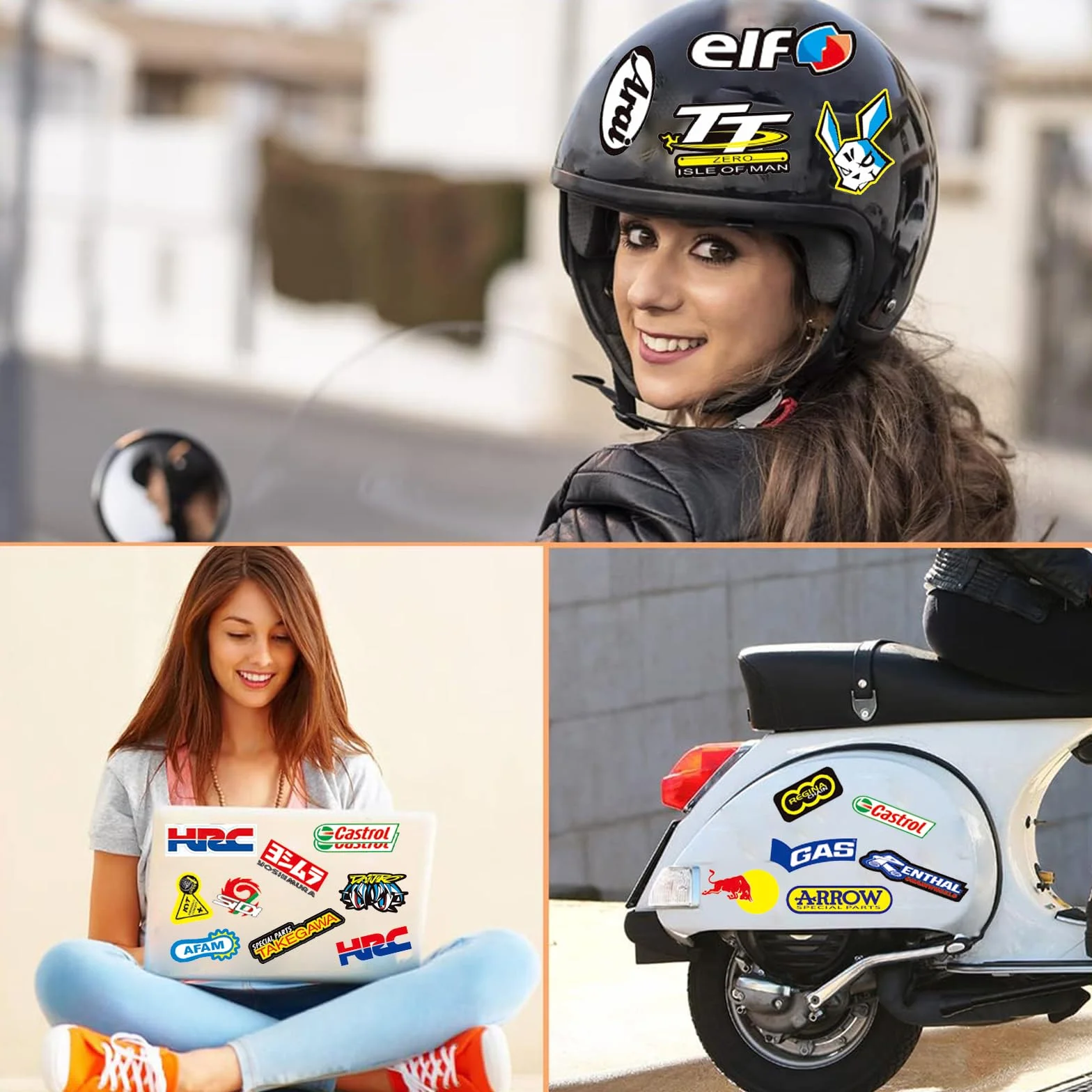 Naklejki na motocykl, 3 zdjęcia, sponsorzy, motocross, sporty motorowe, na kask rowerowy, naklejki winylowe, odpowiednie dla motocykl, deskorolkę, samochód, kask na skuter