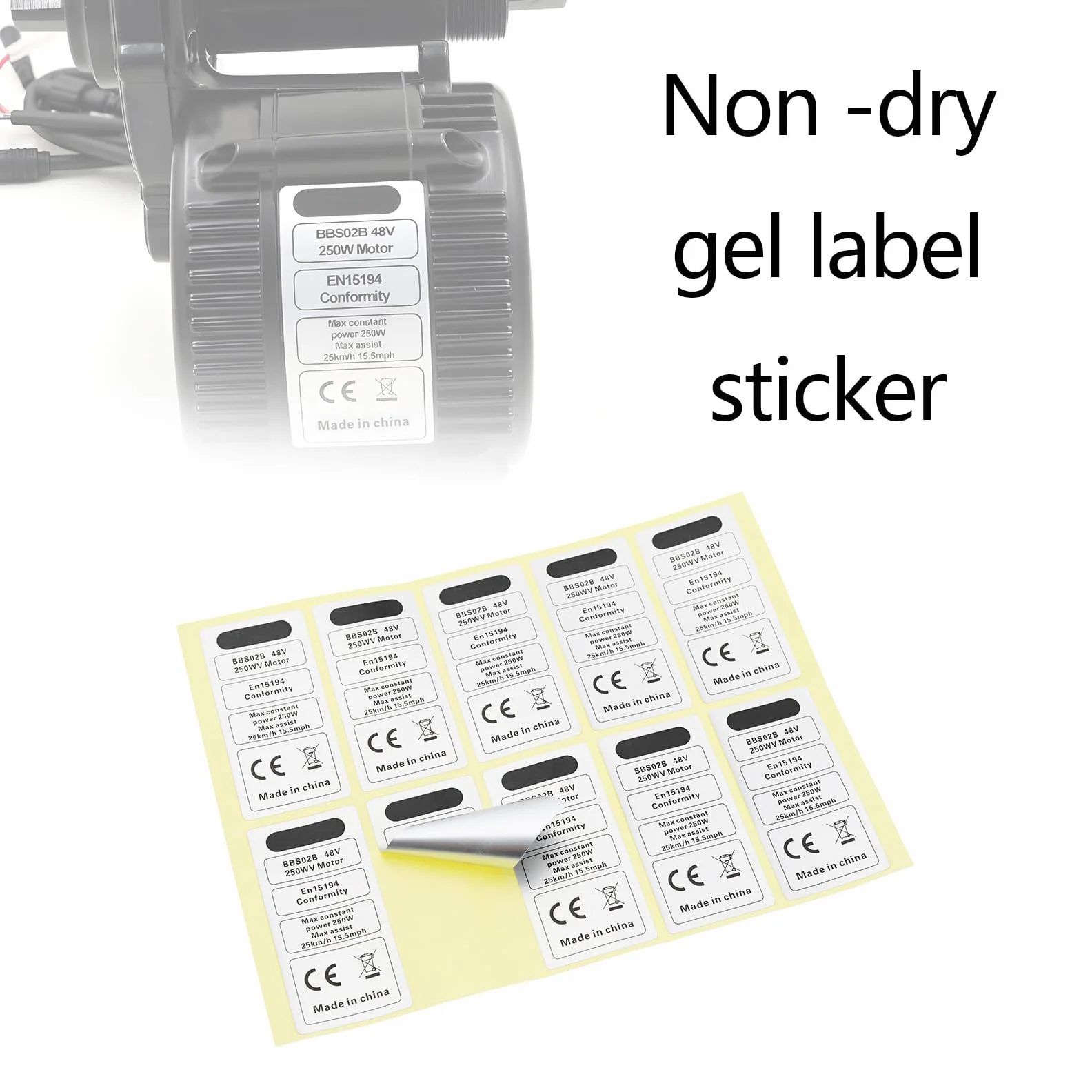 10 szt. naklejka na silnik z napędem środkowym 48V 250W wodoodporna naklejka decal na silnik 70x35mm etykiety CE silnika kompatybilne z BBS02B BBS01B
