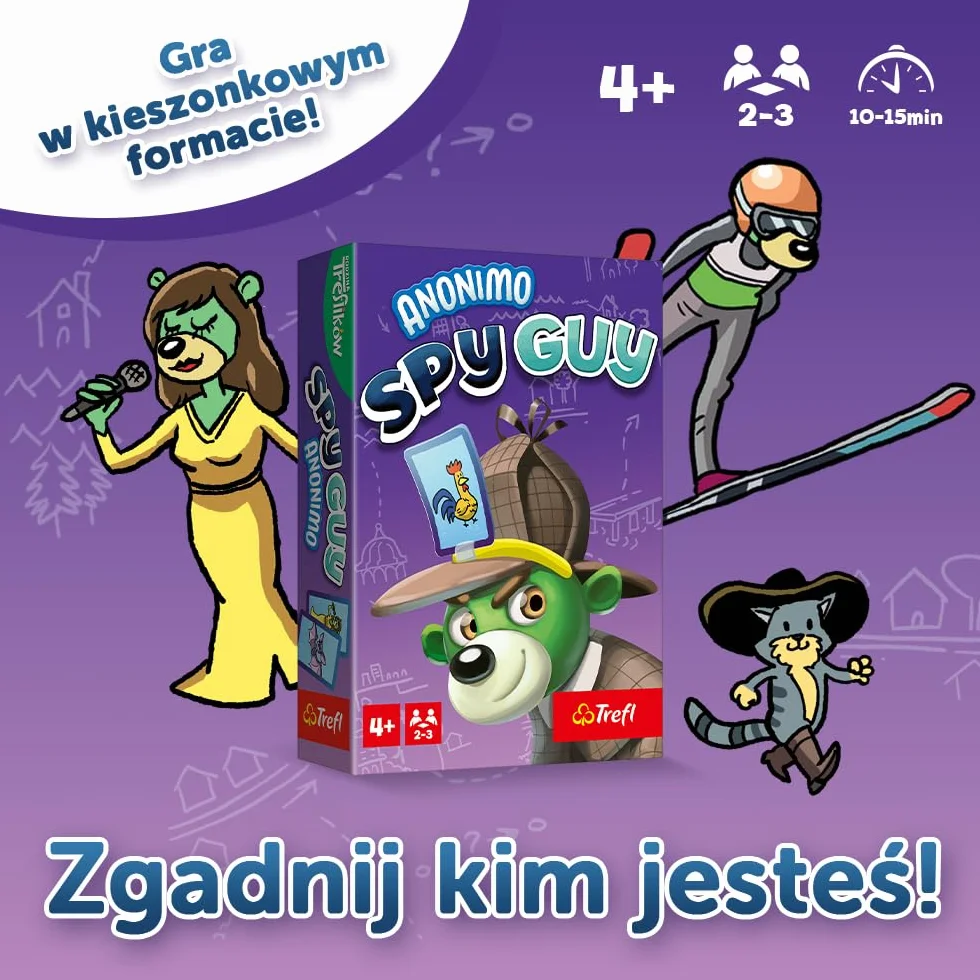 Trefl - Anonimo Spy Guy - Rodzinna Gra Podróżna, Szybka Zgadywanka w Kieszonkowym Formacie, dla Dorosłych i Dzieci od 4 lat