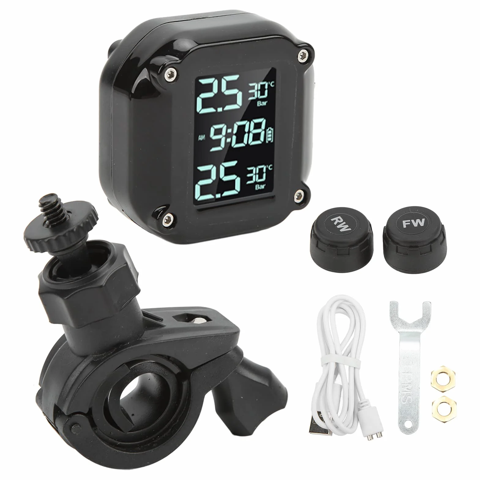 System Monitorowania Ciśnienia w Oponach Motocykla Ekran LCD IP67 Wodoodporny System Bezpieczeństwa TPMS Jazda 2 Czujniki Ładowanie USB