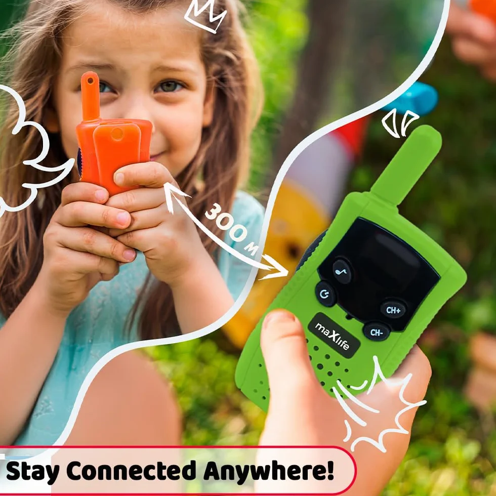 Maxlife Zestaw Walkie Talkie MXWT-100 Pomarańczowo-Zielony - 3 Kanały Komunikacji - Zasięg do 3km - Ergonomiczny Design - Podświetlany Wyświetlacz LCD - Idealne dla Dzieci i Nastolatków
