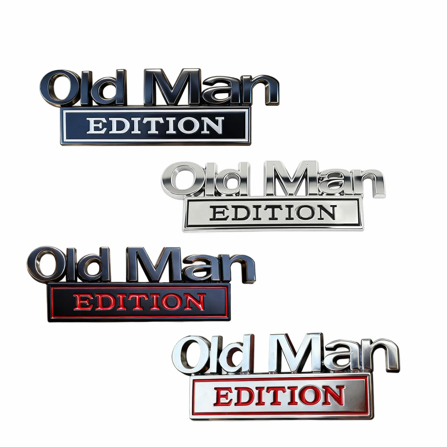 Old Man Edition emblemat samochodowy, 4 sztuki, metalowe naklejki 3D, naklejki na samochód dla mężczyzn, zabawna edycja, naklejka na zderzak, zabawna naklejka na zderzak, tabliczka z imieniem