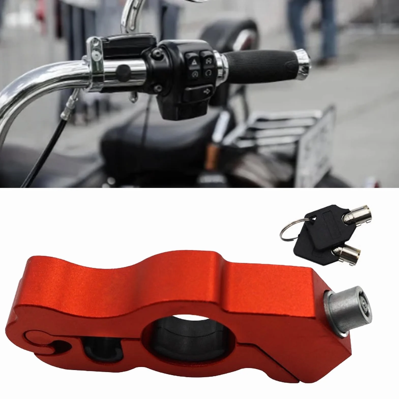 Heavy Duty Motorcycle Lock, Alloy Aluminum Anti-Theft, One Touch Lock Clip for Motorbikes, Scooters, Off-road, Red
