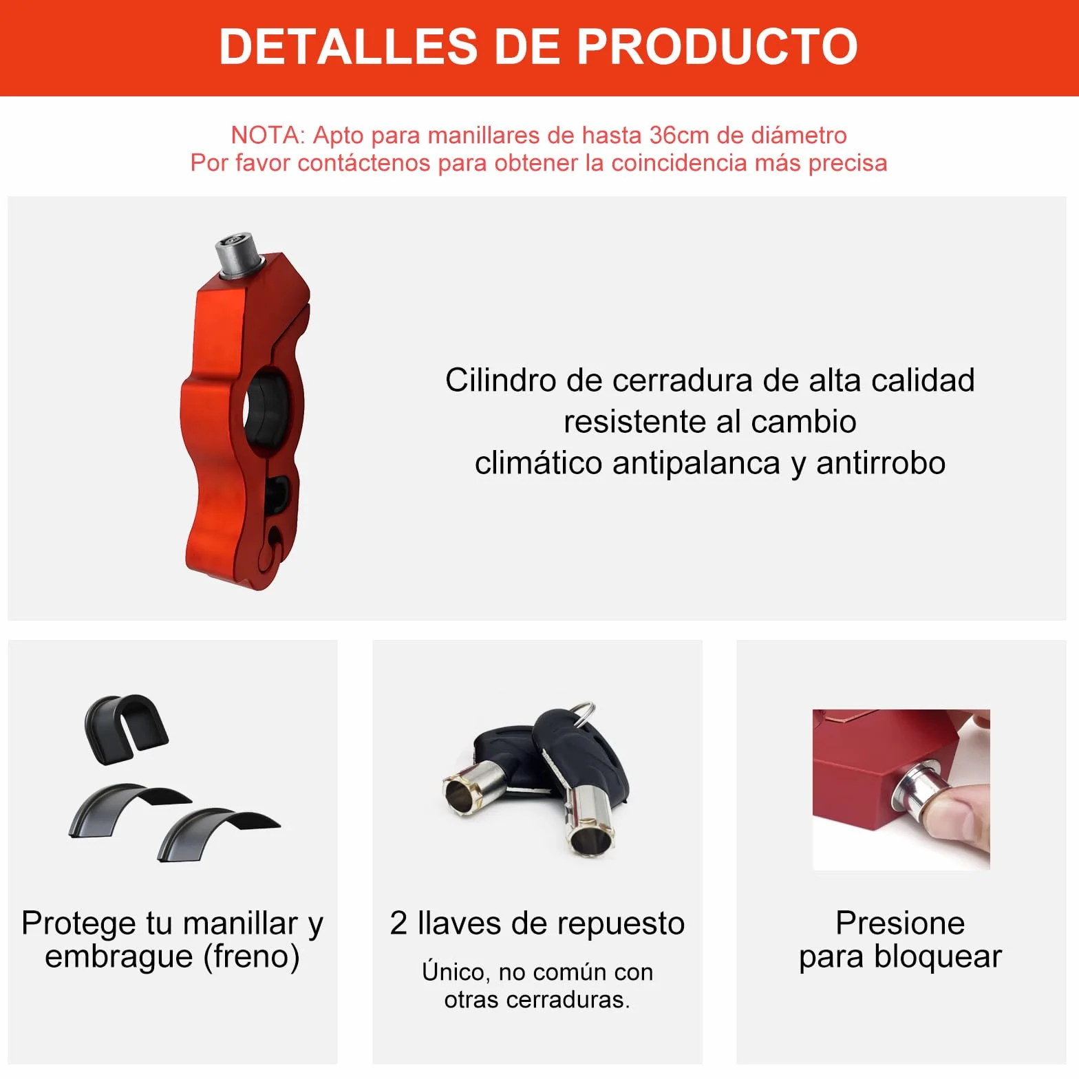 Heavy Duty Motorcycle Lock, Alloy Aluminum Anti-Theft, One Touch Lock Clip for Motorbikes, Scooters, Off-road, Red