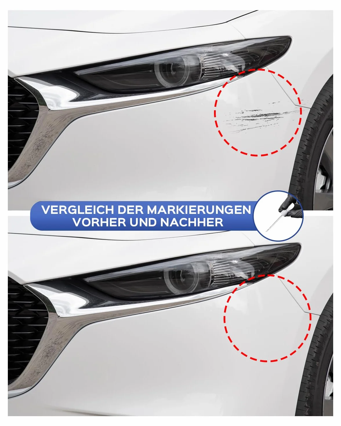 Pisak do lakieru Mazda 25D/26G Snowflake White Pearl Tricoat – Dokładne dopasowanie do wgnieceń i rys