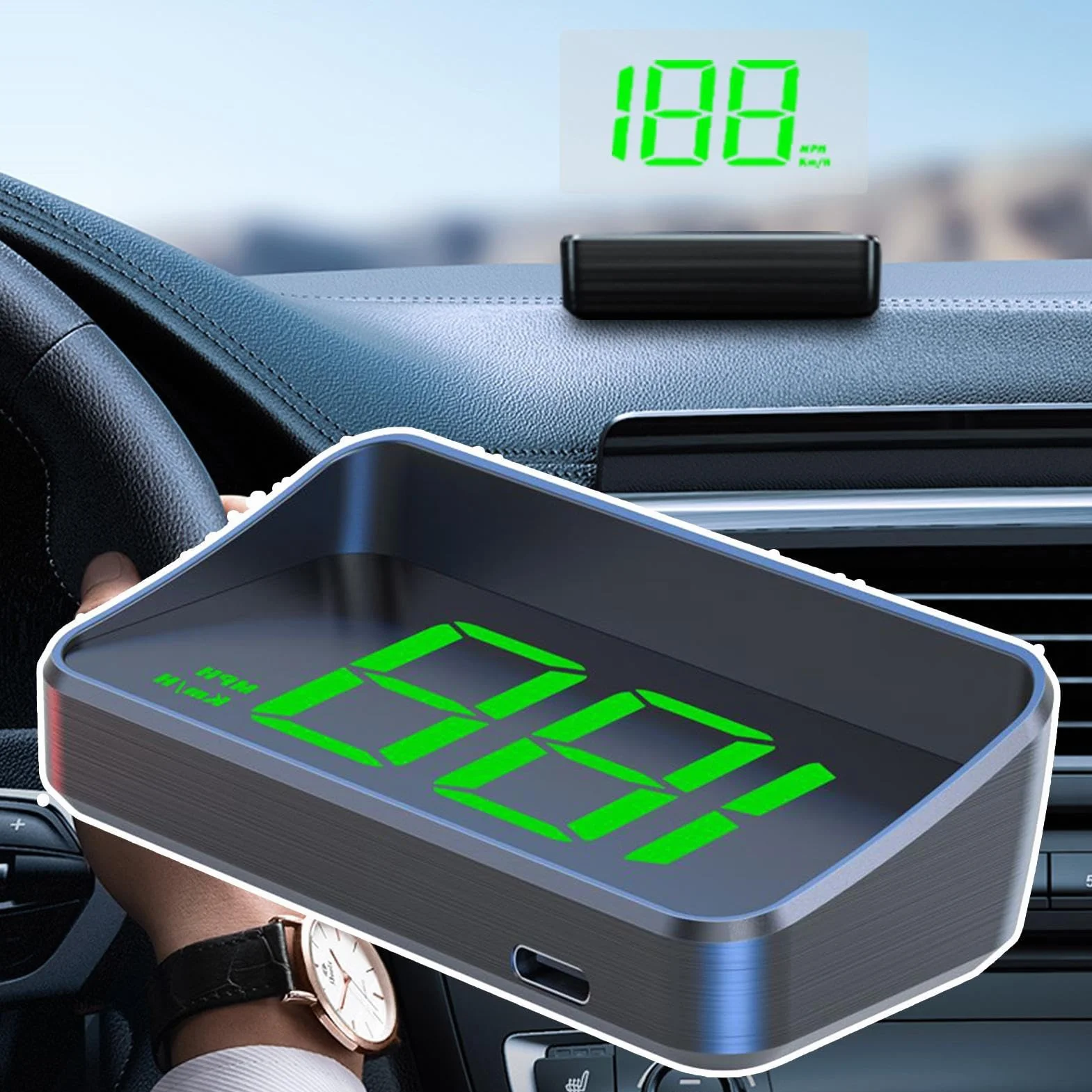 Car Heads Up Display HUD Windshield Monitor 3.54x1.77in Speedometer Dashboard