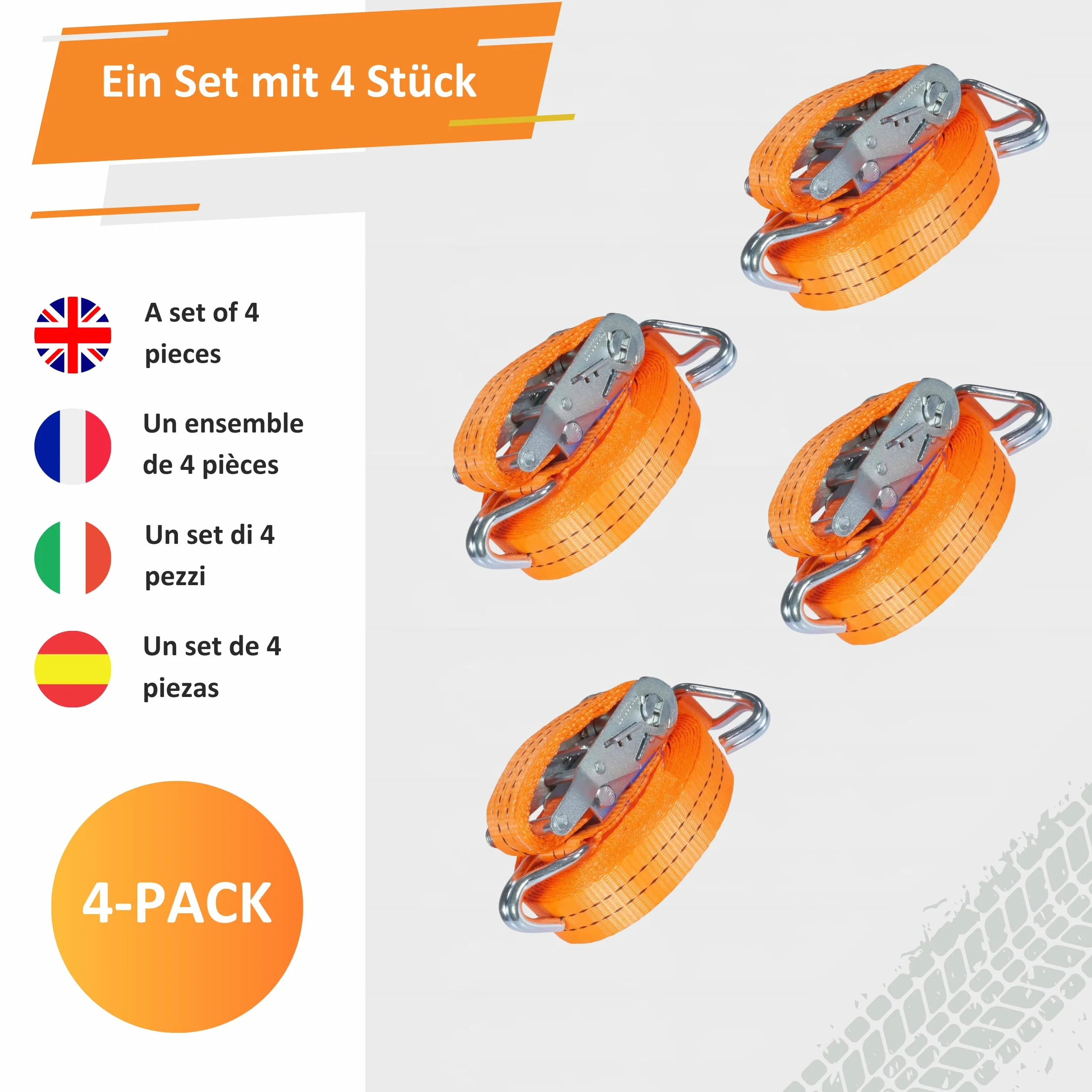 INTAKO Pasy Transportowe z Napinaczem 6m 2000kg 35mm Zestaw 4 Sztuk DIN EN 12195-2