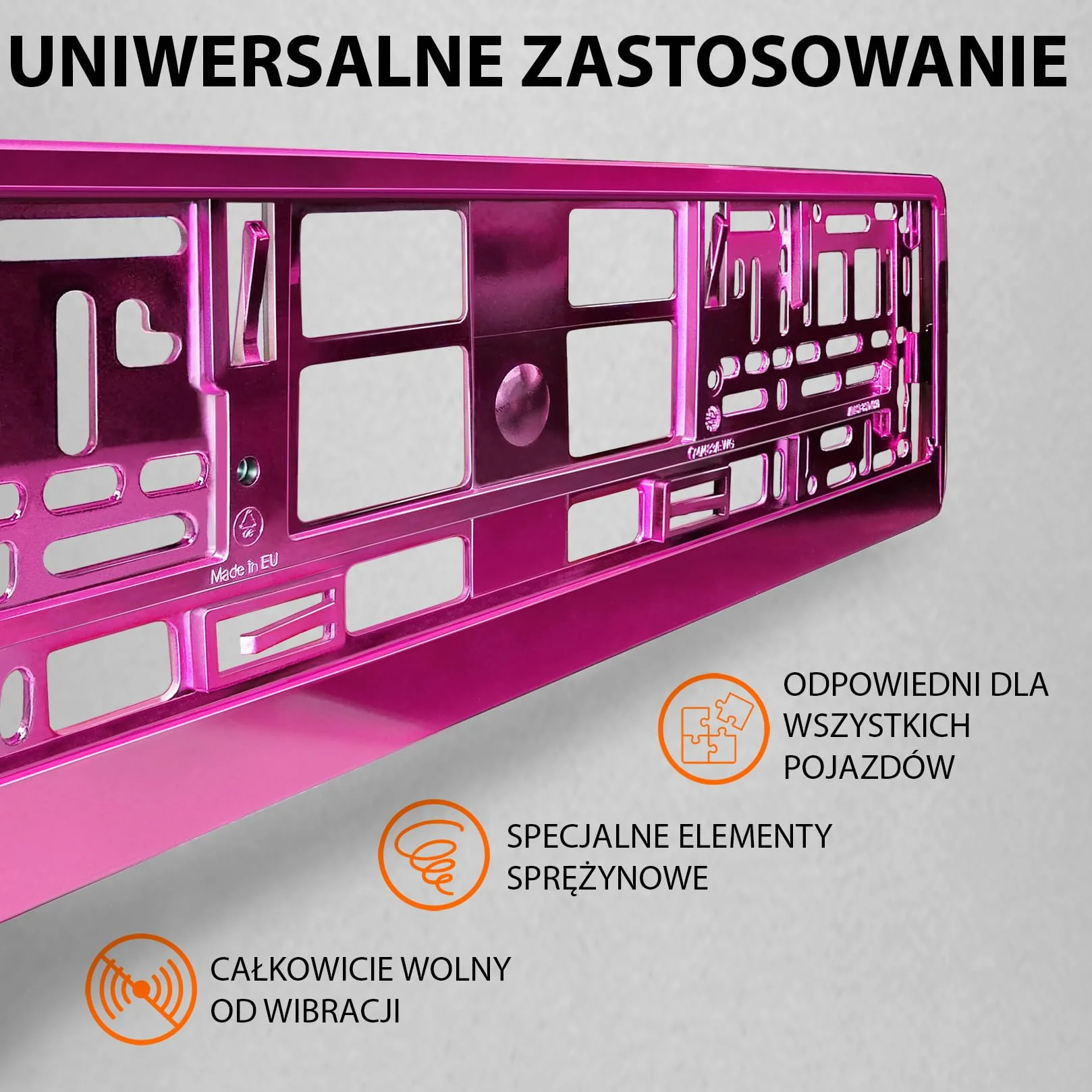 Uchwyt tablicy rejestracyjnej 520x110 mm różowy chrom do polskich tablic PL