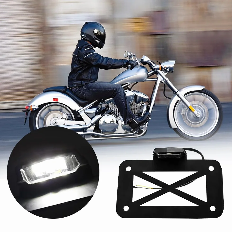 Baceyong Wspornik oświetlenia tablicy rejestracyjnej motocykla, motocyklowe boczne mocowanie LED tylnego światła z uchwytem tablicy rejestracyjnej, pasuje do motocykli, motocykli sportowych, cruiserów