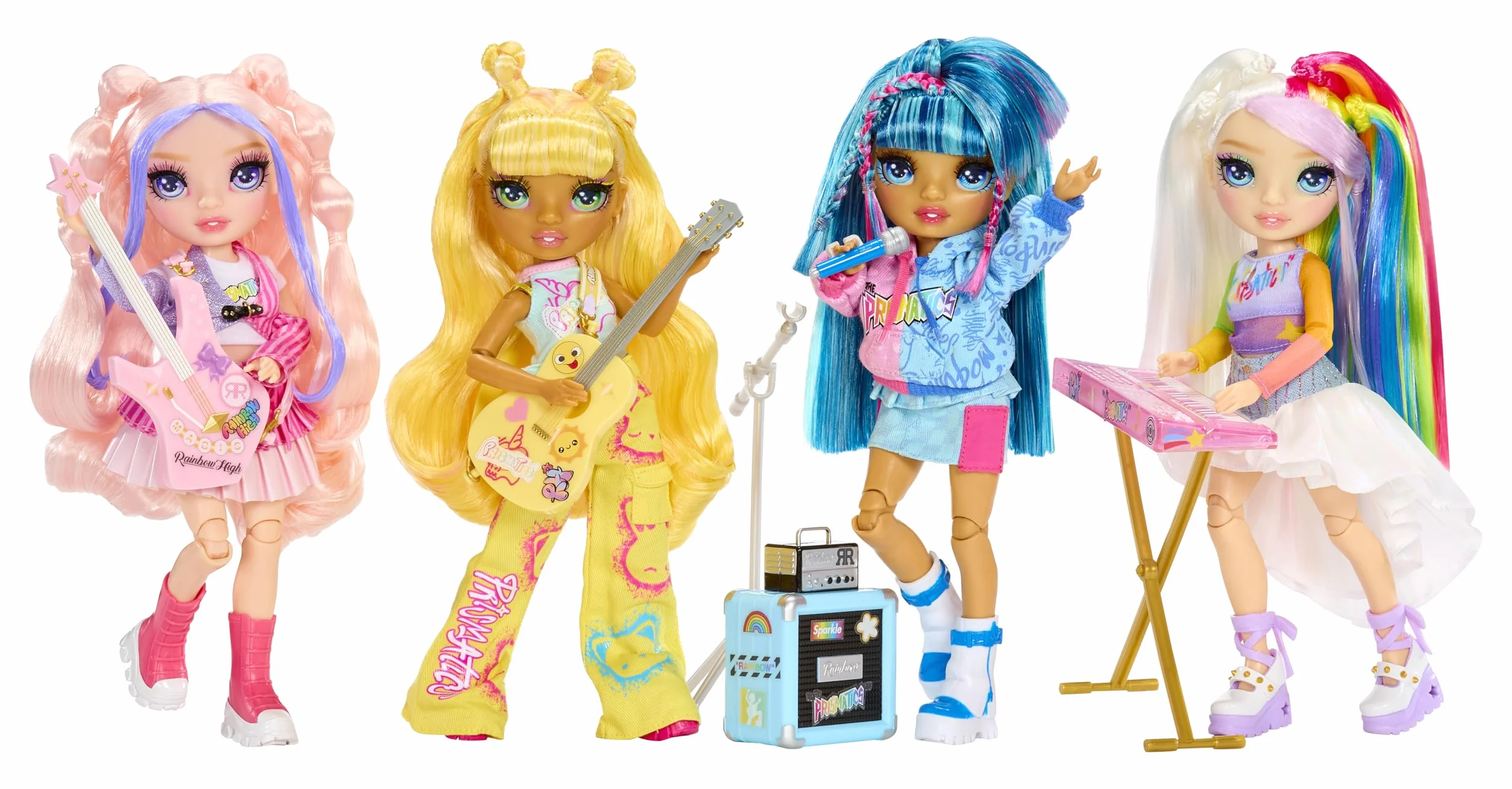 Rainbow High Junior High Rock Band - Sunny, Żółta - 23 cm Modna Lalka z Gitarą. Możliwość Personalizacji za Pomocą Naklejek, Przegubowa. Zabawka dla Dzieci od 4. Roku Życia