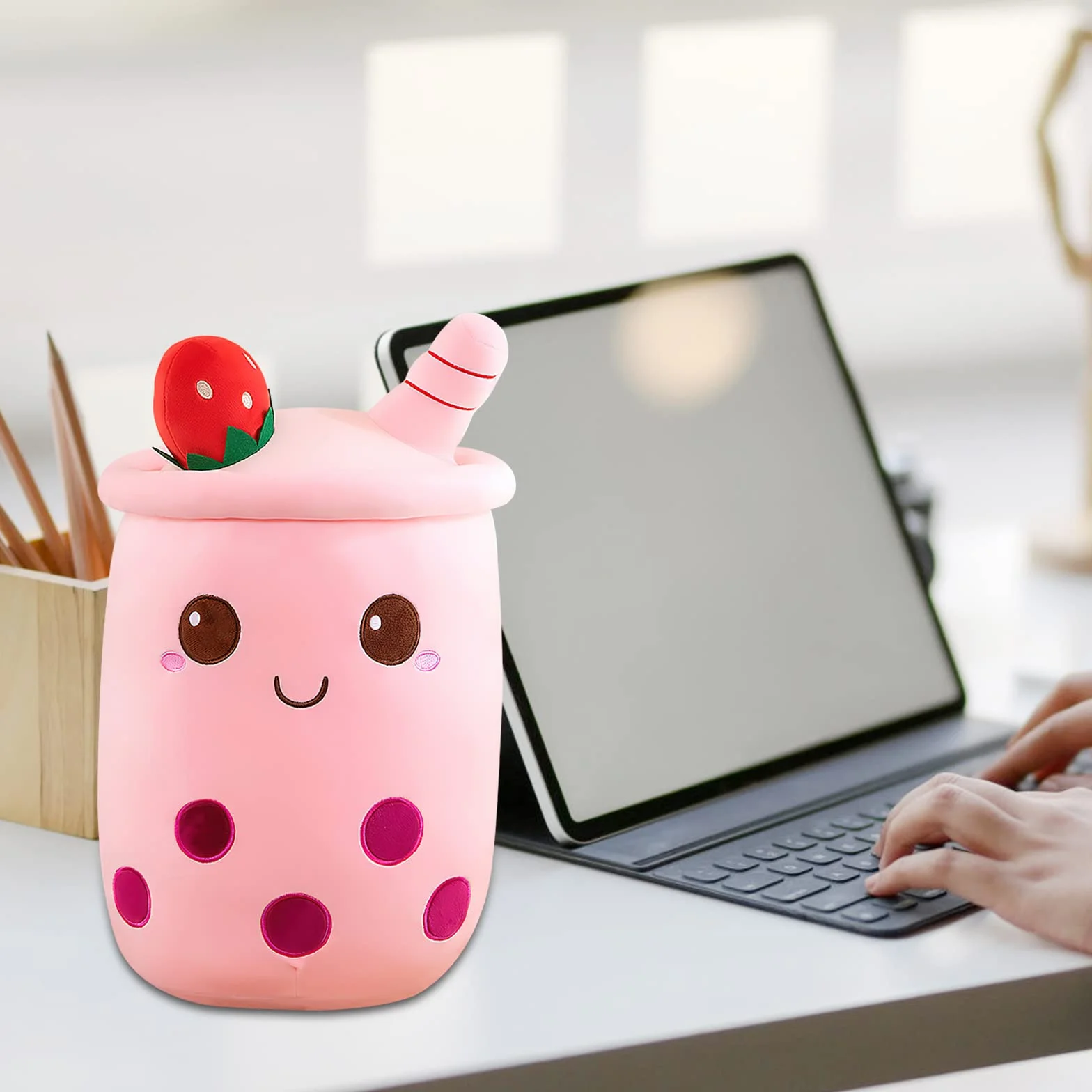 HENGBIRD Bubble Tea pluszowa poduszka, przytulanka, pluszowa zabawka, 25 cm, herbata mleczna, filiżanka, pluszowa poduszka, miękka przytulanka, zabawka dla dzieci, na Boże Narodzenie, urodziny (A)