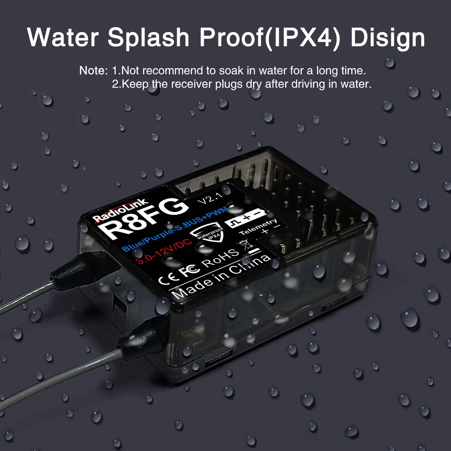 Radiolink 2.4Ghz R8FG 8 kanałów odbiornik żyroskopowy z telemetrią napięciową, daleki zasięg sterowania, rozprysk wody RX dla RC Crawler Car Boat Radio Controller System