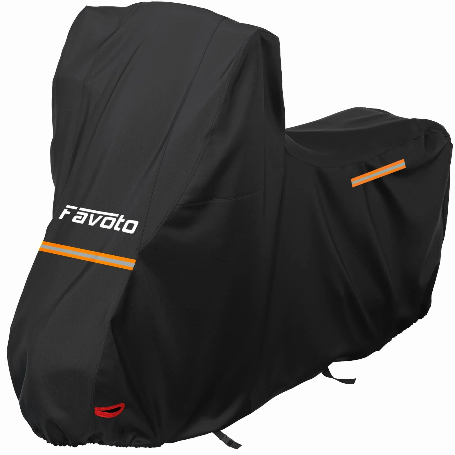 Favoto Pokrowiec na motocykl 210D Oxford osłona motocykla z wysoką szybą odblaskową taśmy, wodoodporny kurz deszcz wiatr ptasie odchody, 220x105x160cm czarny
