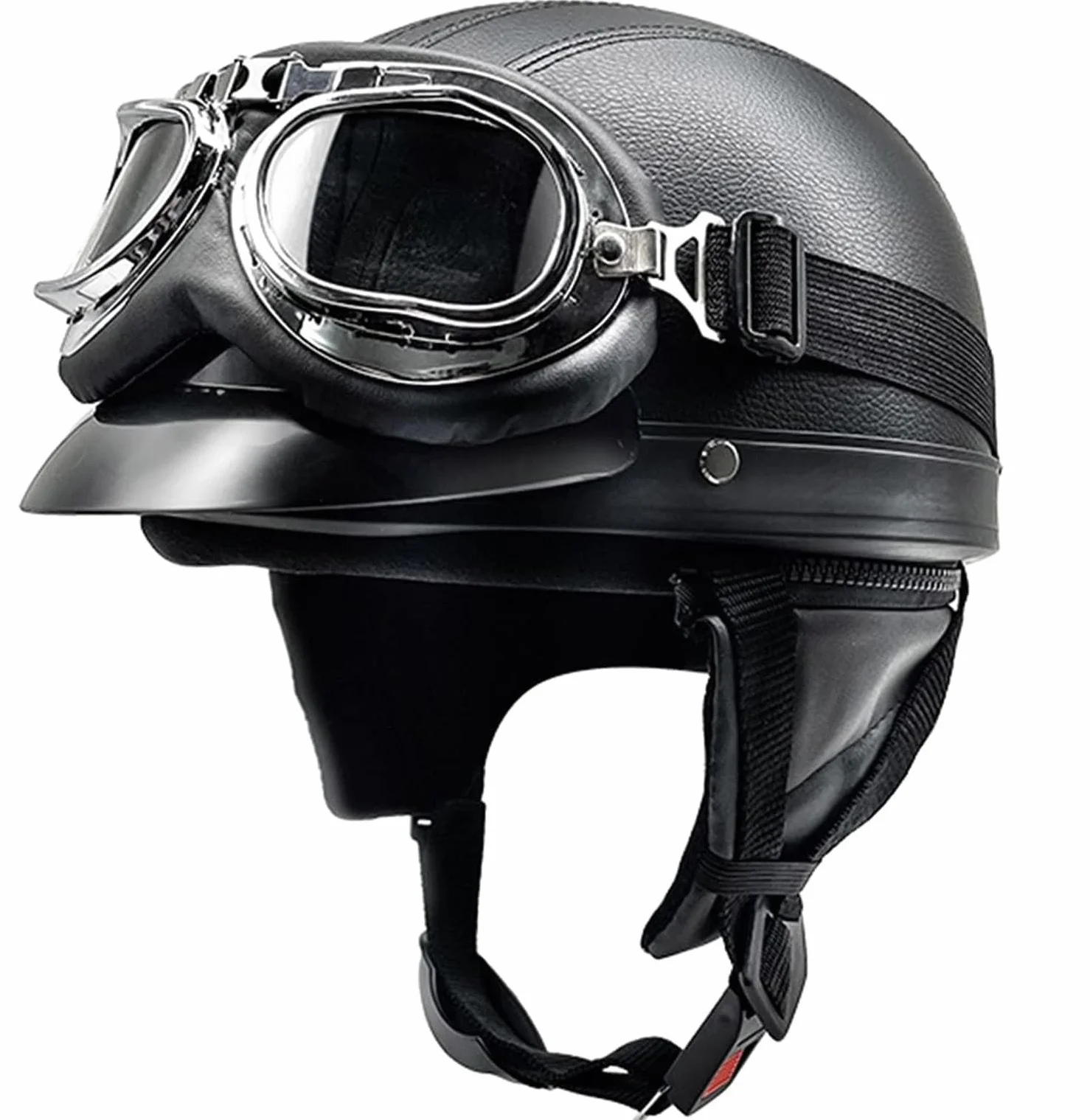 Kask motocyklowy retro skórzany pół twarzy ECE/DOT vintage otwarty z goglami
