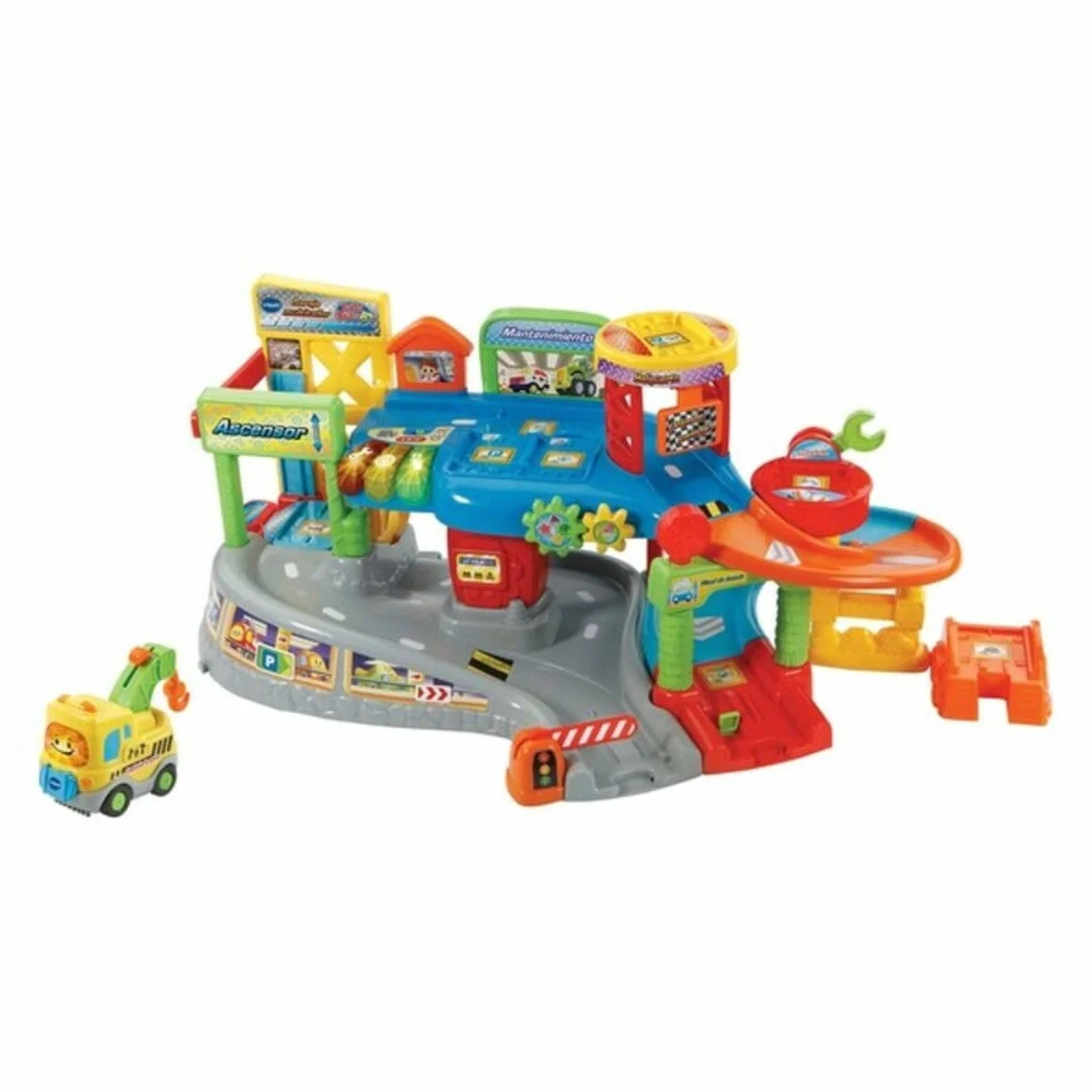 VTech Multi-Workshop Garage TutTut Bolids, zestaw do zabawy warsztat mechaniczny z różnymi ścieżkami i poziomami ze światłami, głosami, piosenkami i zabawnymi dźwiękami, w zestawie żuraw samochodowy