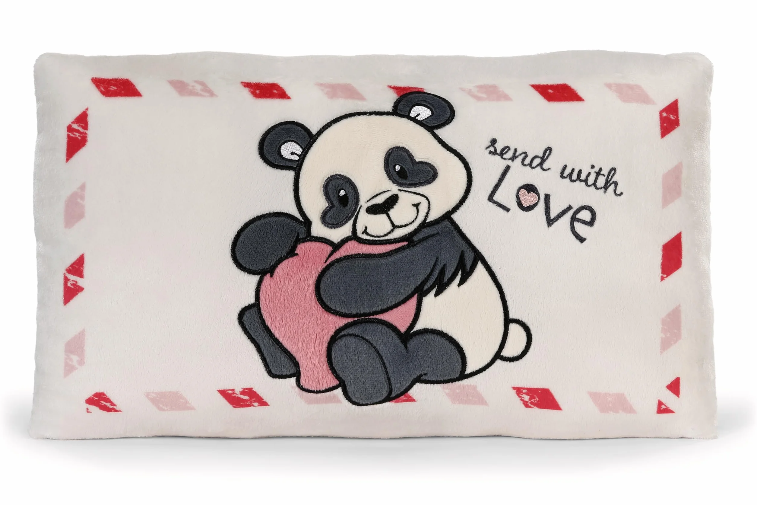 NICI Love 62617 Pluszowa poduszka z pandą, puszysta poduszka do przytulania dla dzieci i dorosłych, idealna do domu, przedszkola lub na podróż, 43 x 25 cm, biała
