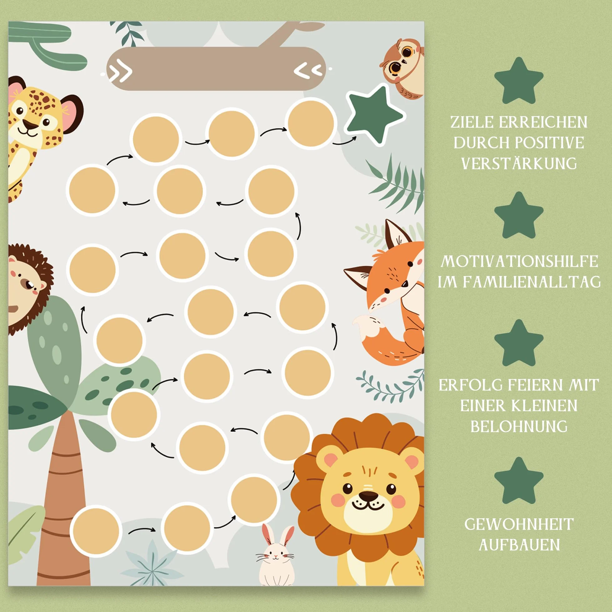 BIROYAL Tablica nagród dla dzieci, zestaw z 12 tablicami nagród w zoo i 4 naklejkami z gwiazdkami, tablica zadań dla dzieci, system nagród - motywująca koncepcja dla chłopców i dziewcząt dla dobrych