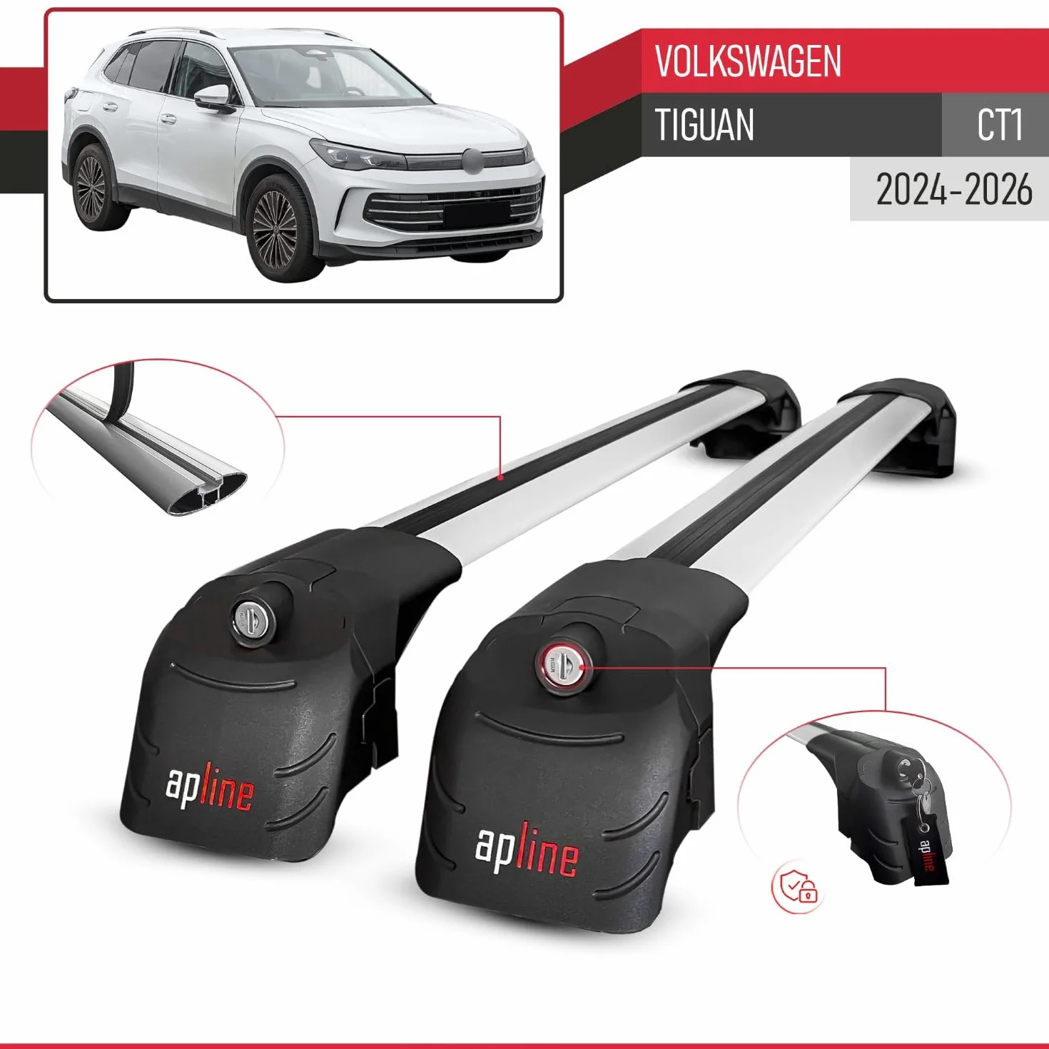 Kompatybilny z Volkswagen Tiguan (CT1) 2024-2026 ACE-2 Model Aluminiowe poprzeczki dachowe Szary 2 szt.