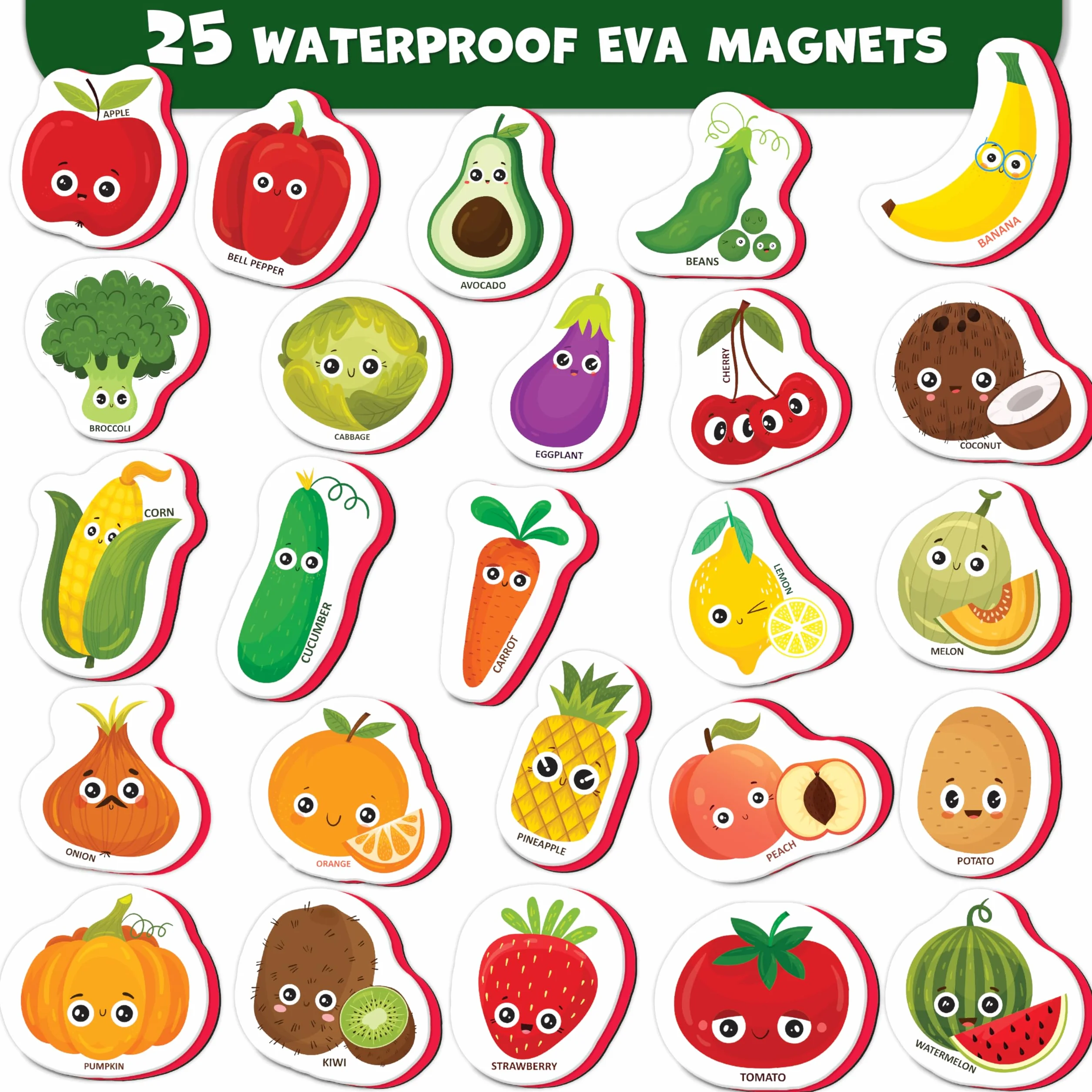Little World 31 piankowych magnesów na lodówkę dla dzieci – magnesy na lodówkę dla małych dzieci – magnesy na lodówkę dla dzieci – magnetyczne magnesy na owoce i warzywa