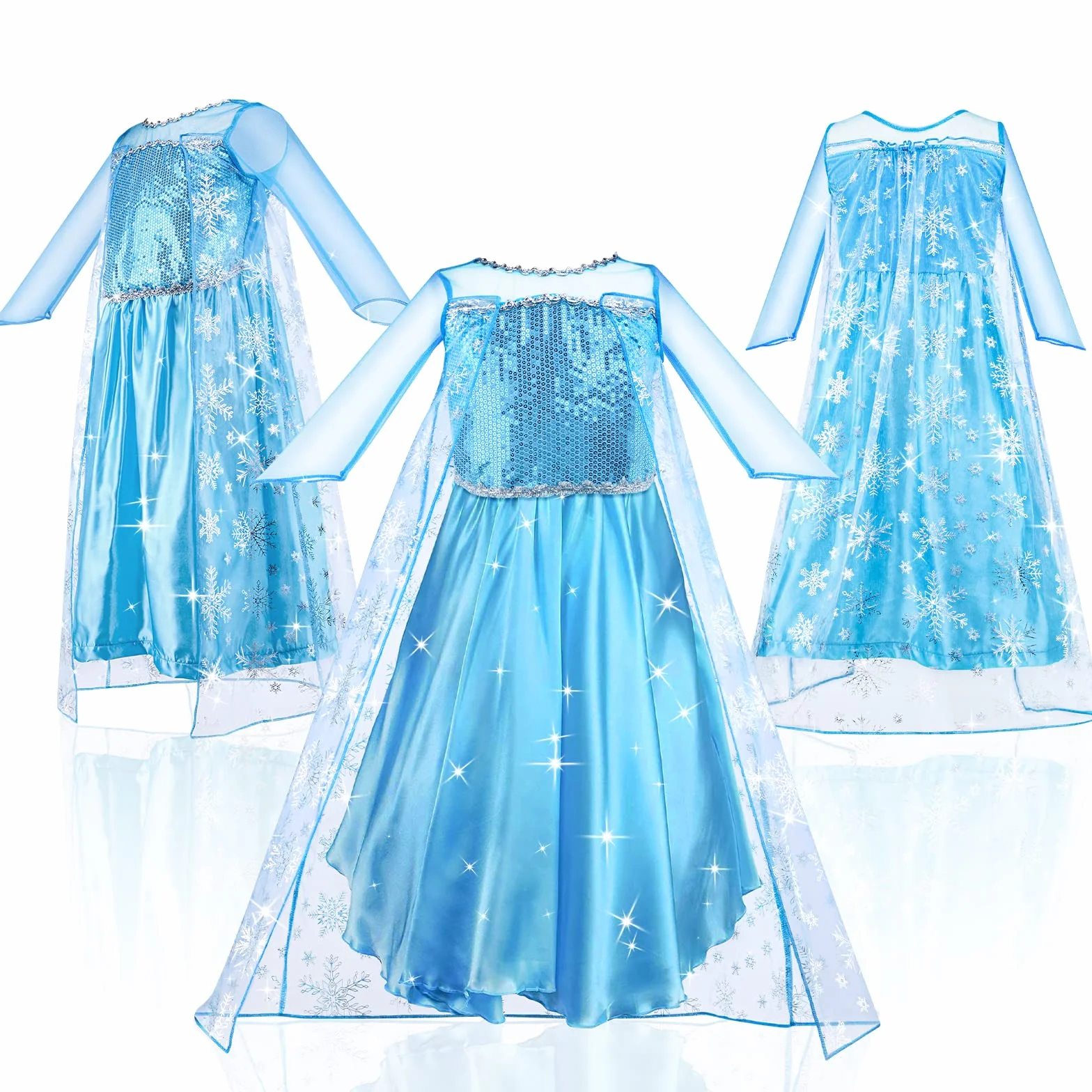 URAQT Sukienka Elsa, Kostium Księżniczki Elsy Z Różdżką Wróżki I Tiarą Z Koroną, Sukienka Elsa Anna Dla Dziewczynek, Deluxe Girls Fancy Dress Na Imprezę Cosplay Druhna Korowód