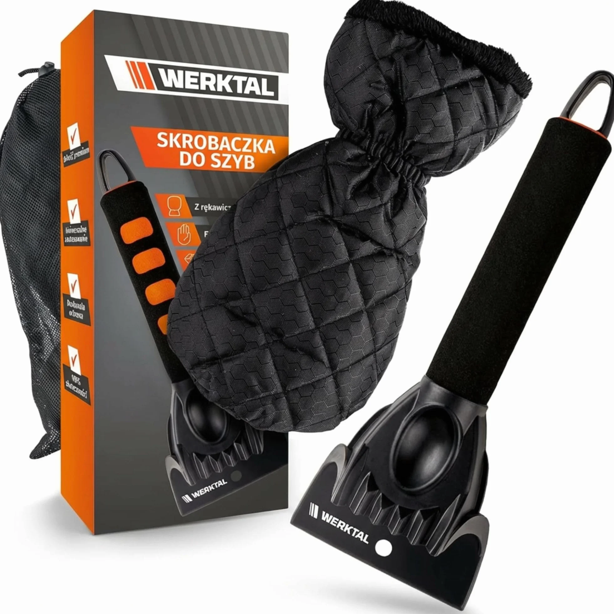 Werktal Skrobaczka samochodowa, ogrzewająca skrobaczka do szyb samochodu z rękawicą, ultraszybka, innowacyjna skrobaczka do szyb samochodowych z funkcją łamania lodu, stabilna skrobaczka do śniegu