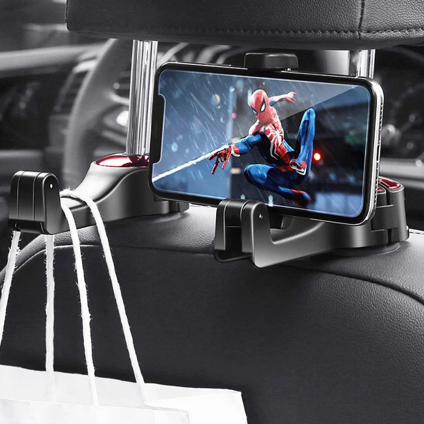 ViWaVee Uchwyt na zagłówek samochodowy z hakiem 360° do telefonu, czarny, 2 sztuki
