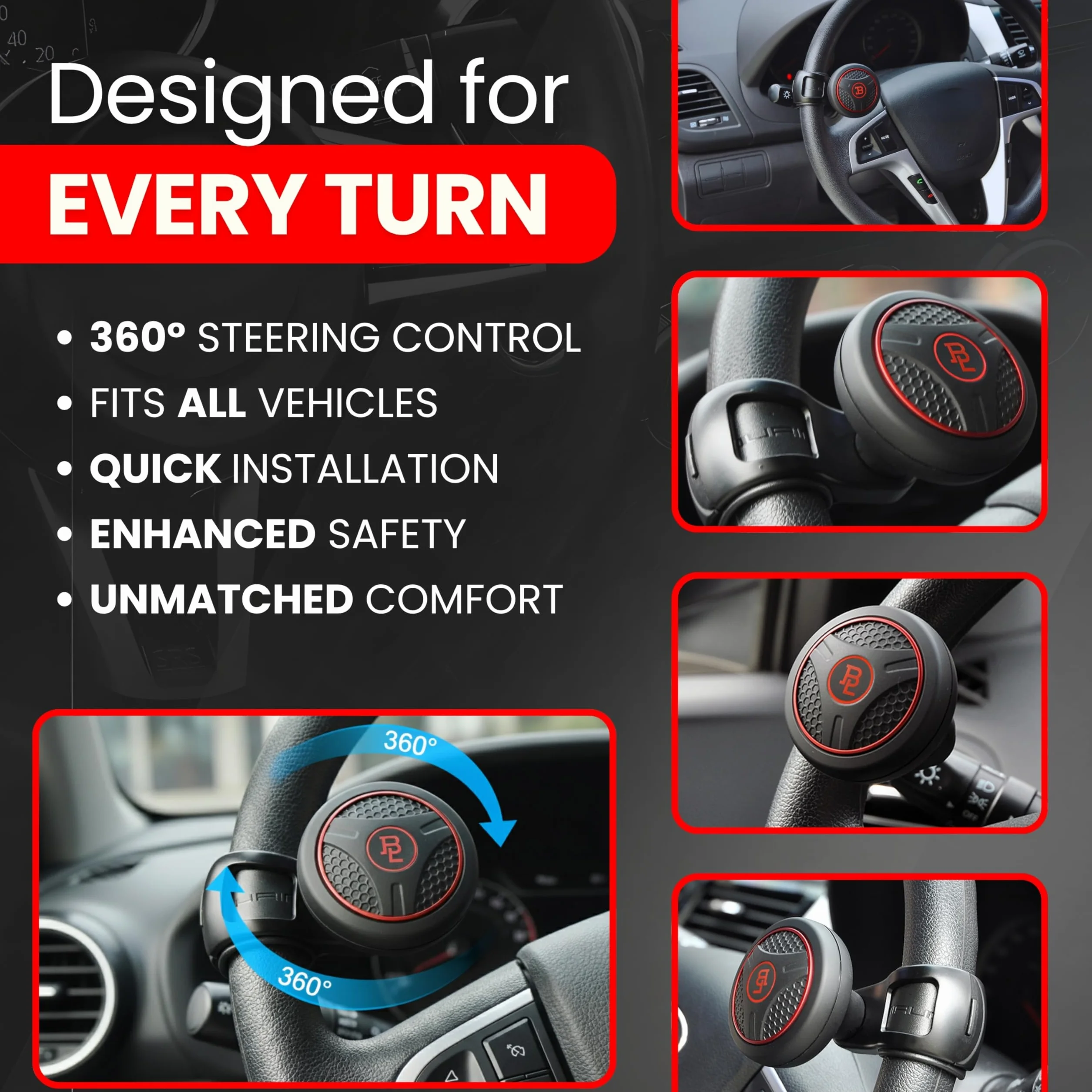 Bl Silicon Black Platinum Power Handle Car Steering Wheel Suicide Spinner Accessory Knob