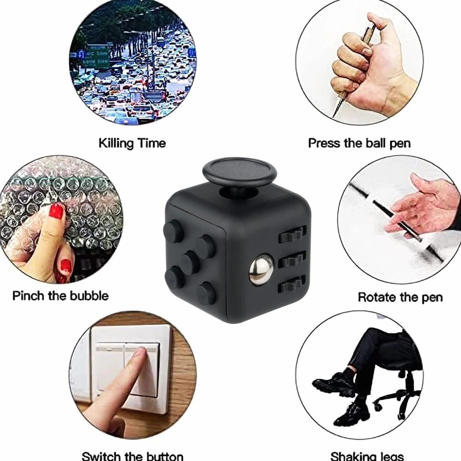 Yeefunjoy, kostka do gry fidget 3 sztuki, pad, kostka nieskończoności, reduktor stresu, ulga w lęku, koncentracja, sensoryczna, czarna, dla dorosłych, mała