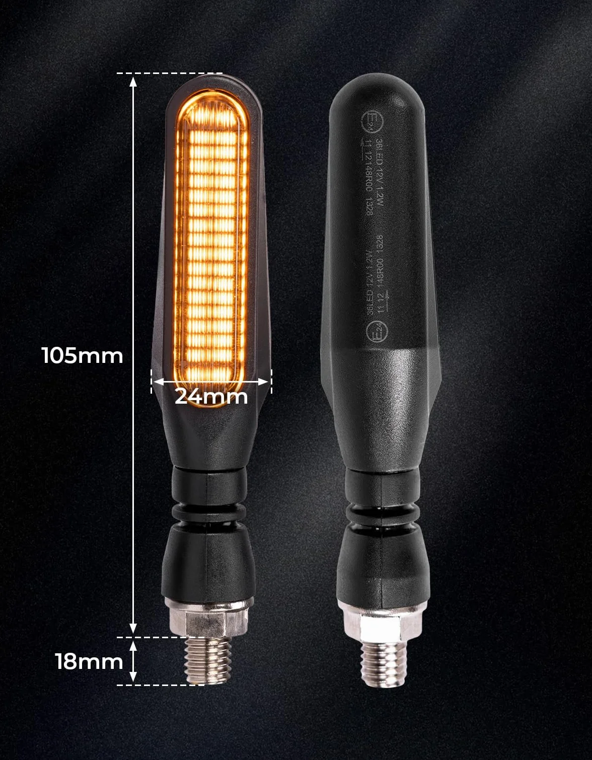 KEMIMOTO Kierunkowskazy motocyklowe E24 Mark, 12 V, super jasne diody LED, M10, czarne, uniwersalne kierunkowskazy, IP67, wodoszczelne kierunkowskazy do motocrossu, roweru, 2 sztuki