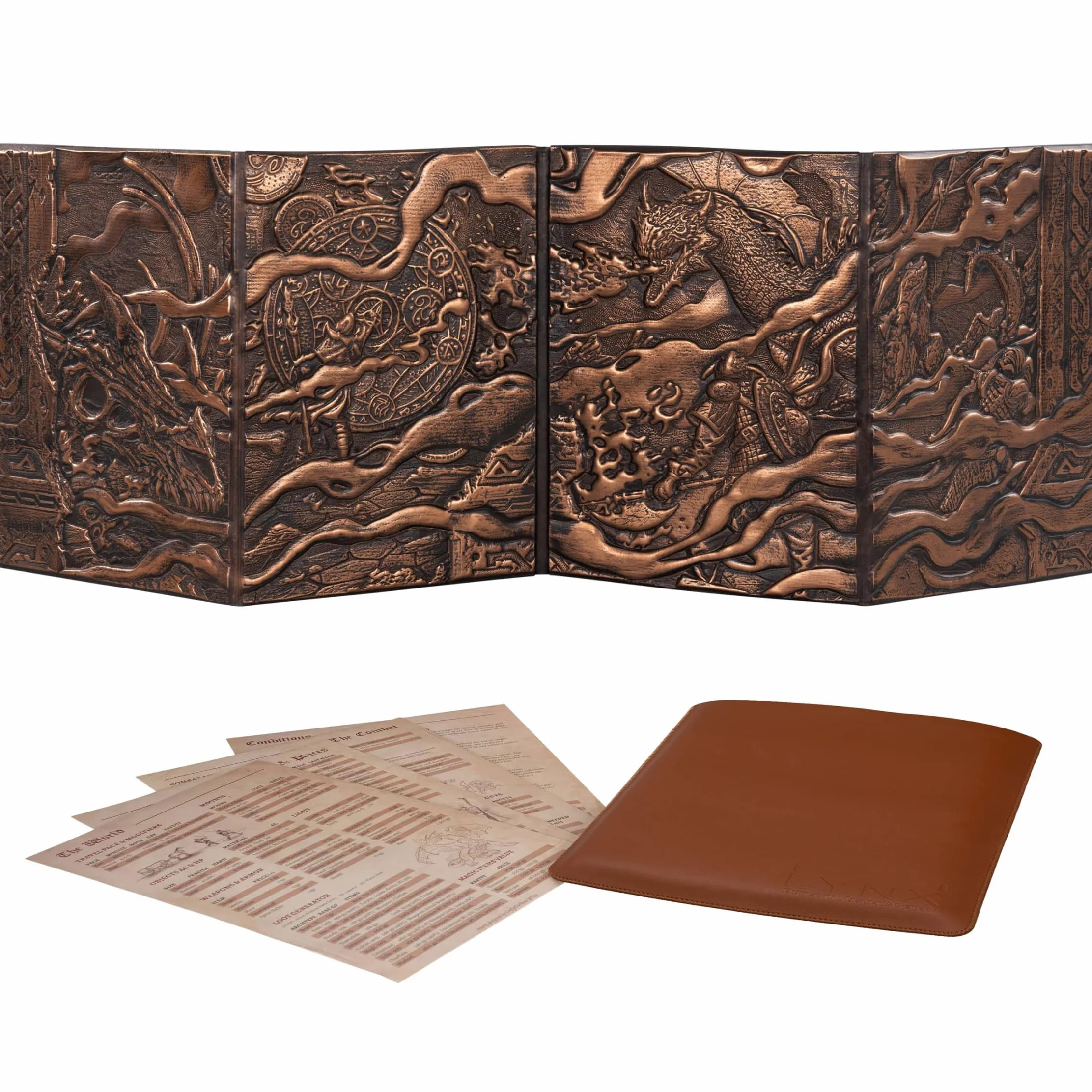 DND DM Screen 5e - D&D Dungeon Master Screen 3D sztuczna skóra z konfigurowalnymi wkładkami - Dungeons and Dragons GM / Game Master akcesoria jako prezent dla mężczyzny lub kobiety. Ukryj swoje rzuty