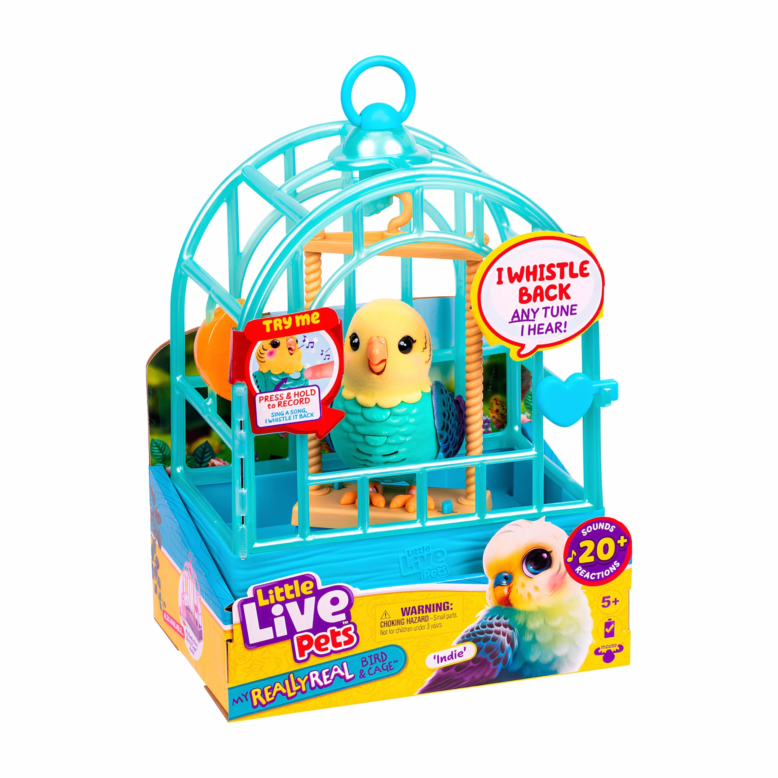 Little Live Pets My Really Real Bird & Cage - Indie, interaktywny, realistyczny ptak dla zwierząt, ponad 20 dźwięków i reakcji (klatka 25 cm, 10,9 cm / 4,3 cala ptak), nagrania i powtórzenia lub