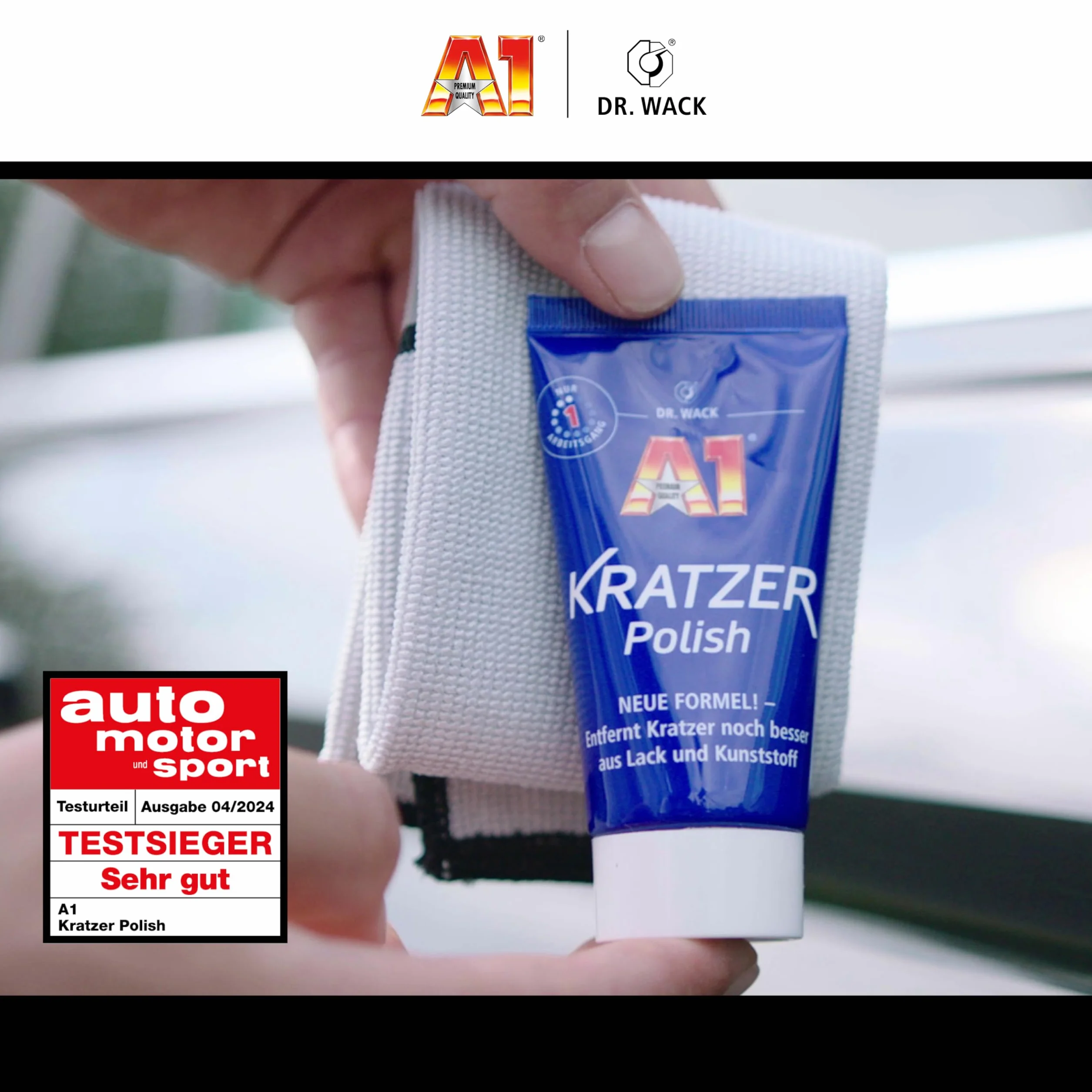Dr. Wack – Polish A1 - nowa formuła 50 ml wraz ze ściereczką z mikrofibry I politura samochodowa do usuwania drobnych zadrapań I nadaje się do lakieru i tworzyw sztucznych I wysokiej jakości