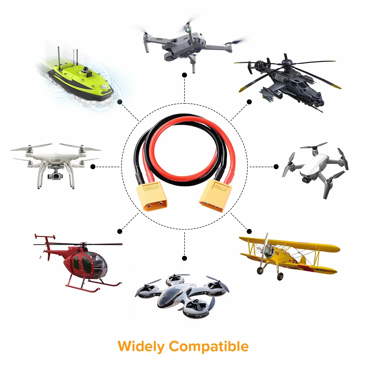 XT60 Przewód Przedłużający, XT60 Męski do Męski Wtyk Złącza, z 30cm 14AWG Silikonowym Kablem, do Akumulatora RC LiPo