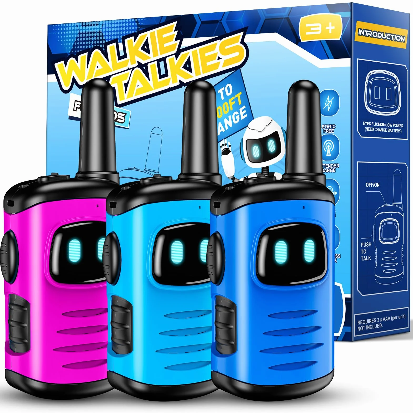 EUCOCO Walkie Talkie Dzieci 3er Zestaw, Zabawki od 3 4 5 6 7 7 8 lat Młoda dziewczyna Prezent Boy 3-10 lat Walky Talky Gry na zewnątrz dla dzieci Dziewczyny 3-10 lat Pomysły na prezenty Dzieci Zabawki